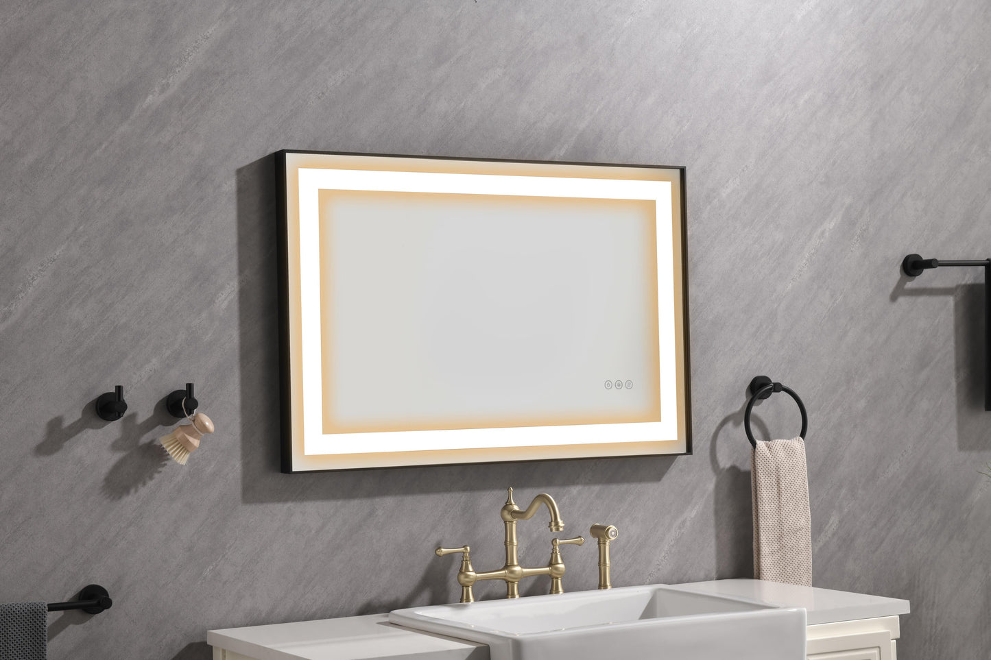 36"*24"LED Rectangular Black Framed Anti-Fog Bathroom Mirror Front Light