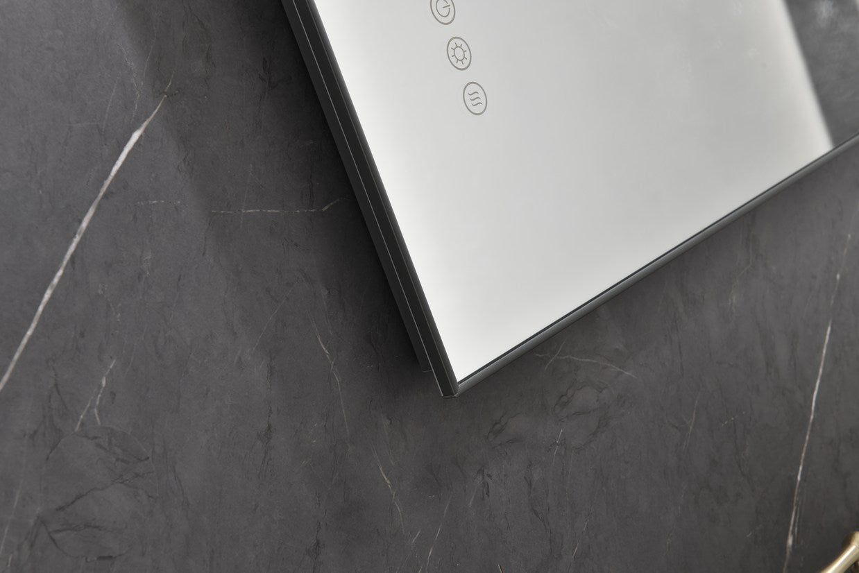 LED Rectangular Gray Framed Anti-Fog Bathroom Mirror Back and Side Light