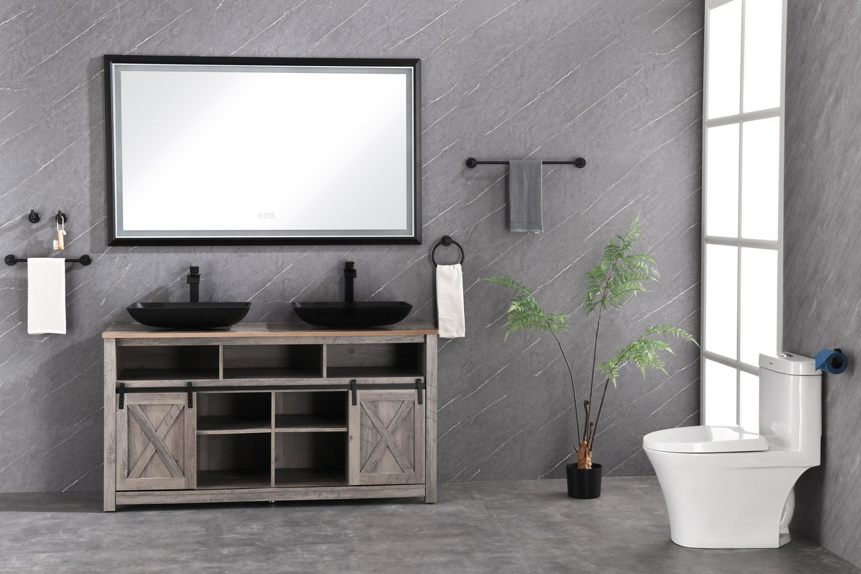 LED Rectangular Black Beveled Framed Anti-Fog Bathroom Mirror Front Light