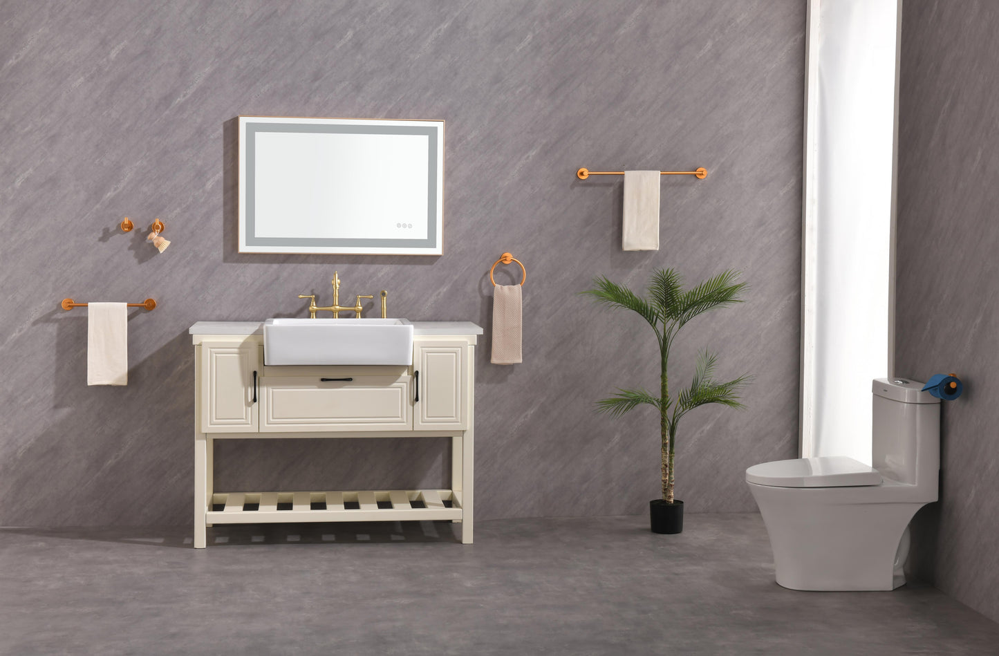LED Rectangular Gold Framed Anti-Fog Bathroom Mirror Front Light