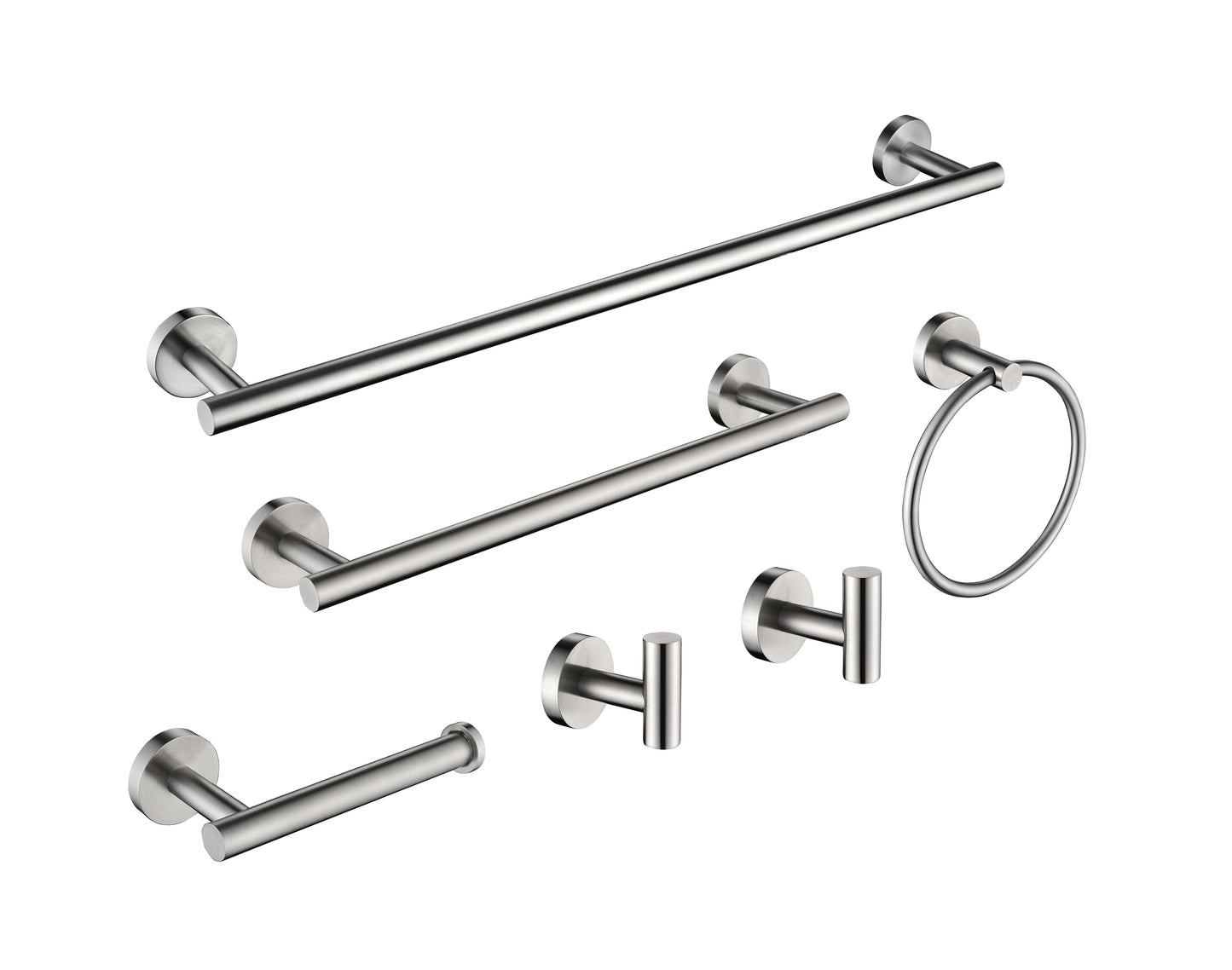 6-Piece Bath Hardware Set, Towel Bar, Toilet Paper Holder, Towel Hook in Brushed Nickel