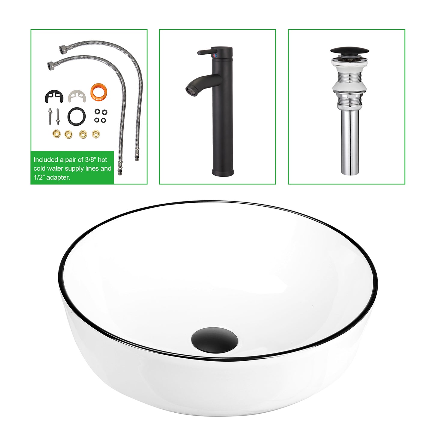 24 in.W x 19 in.D x 32.3 in.H White Wooden Minimalist Bath Cabinet with Round White Ceramic Sink, Faucet, Mirror