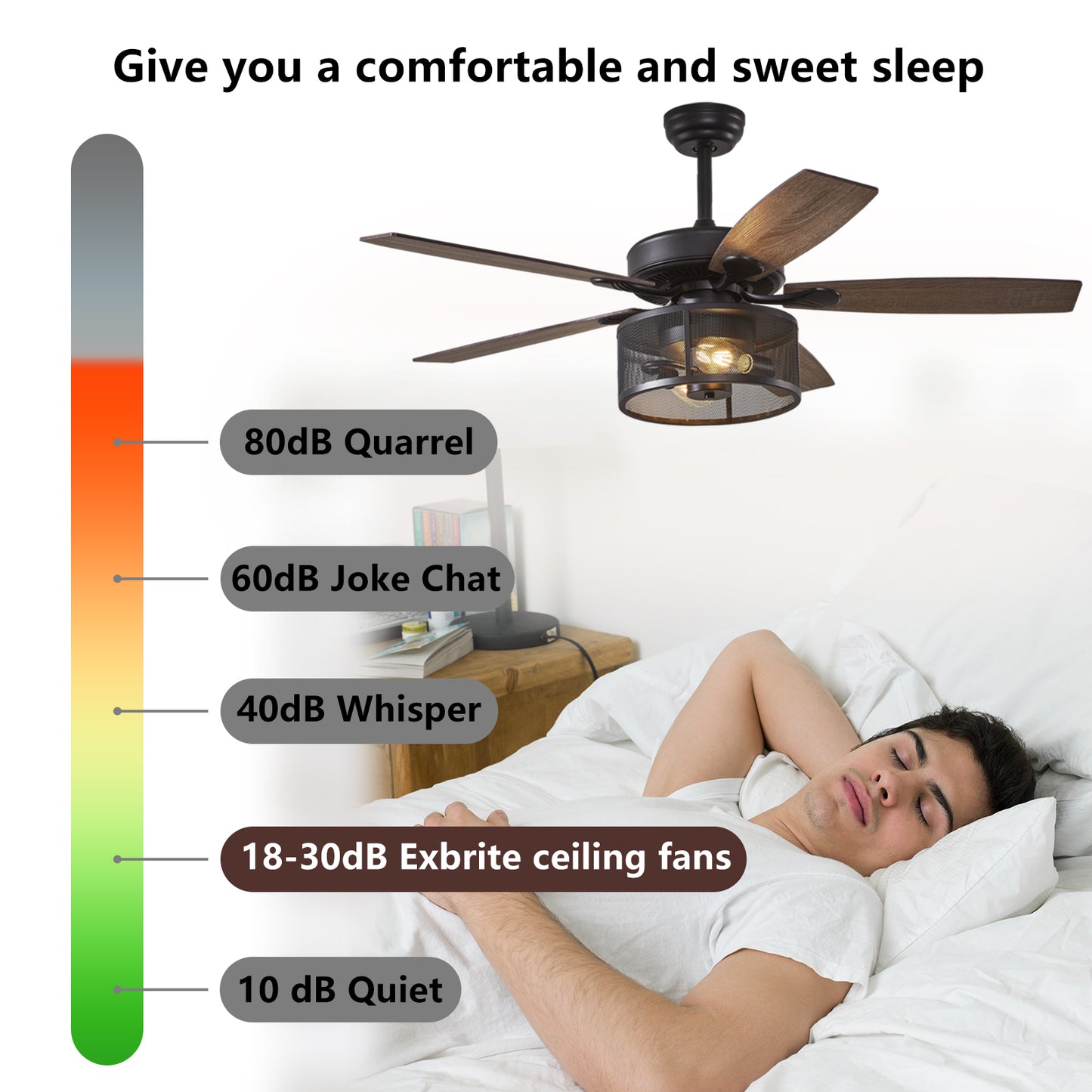 52" Indoor Solid Wood Black Retro Ceiling Fan With Lights With Remote Control