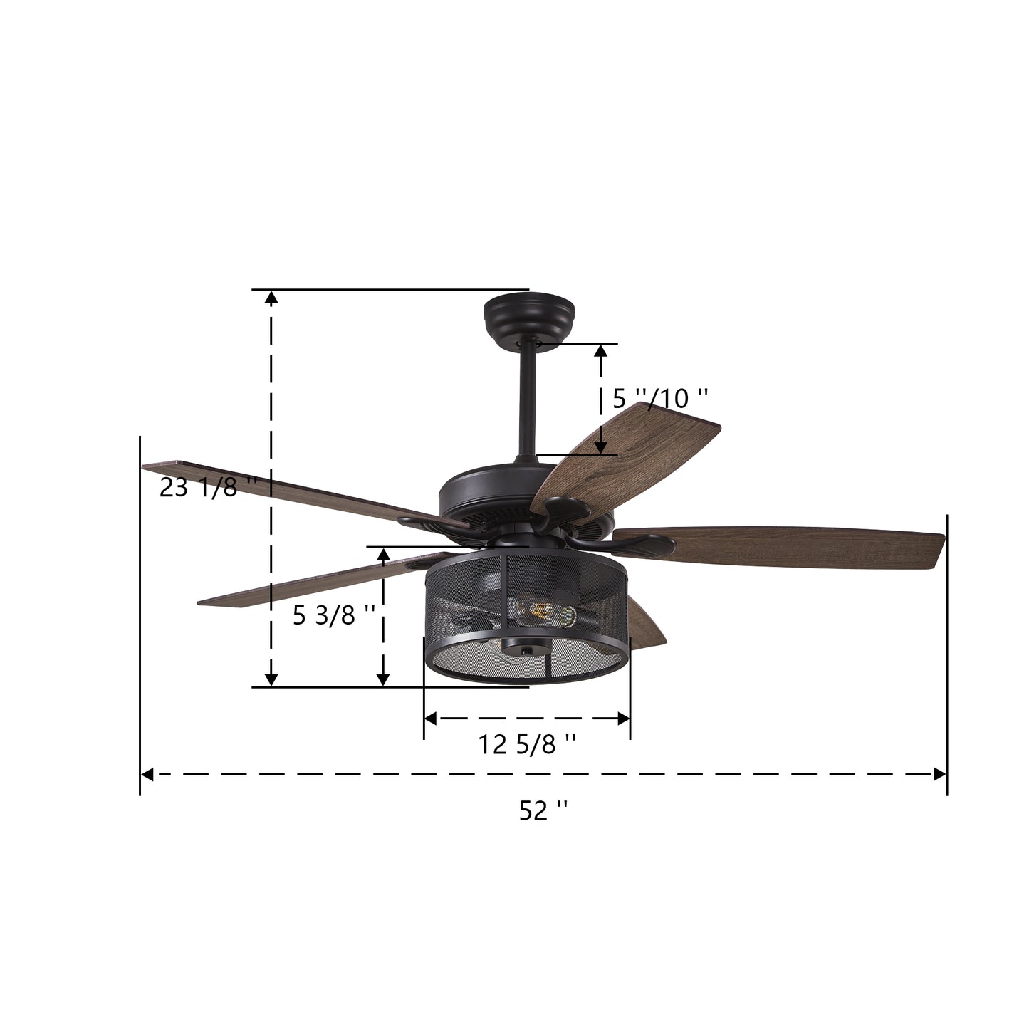 52" Indoor Solid Wood Black Retro Ceiling Fan With Lights With Remote Control