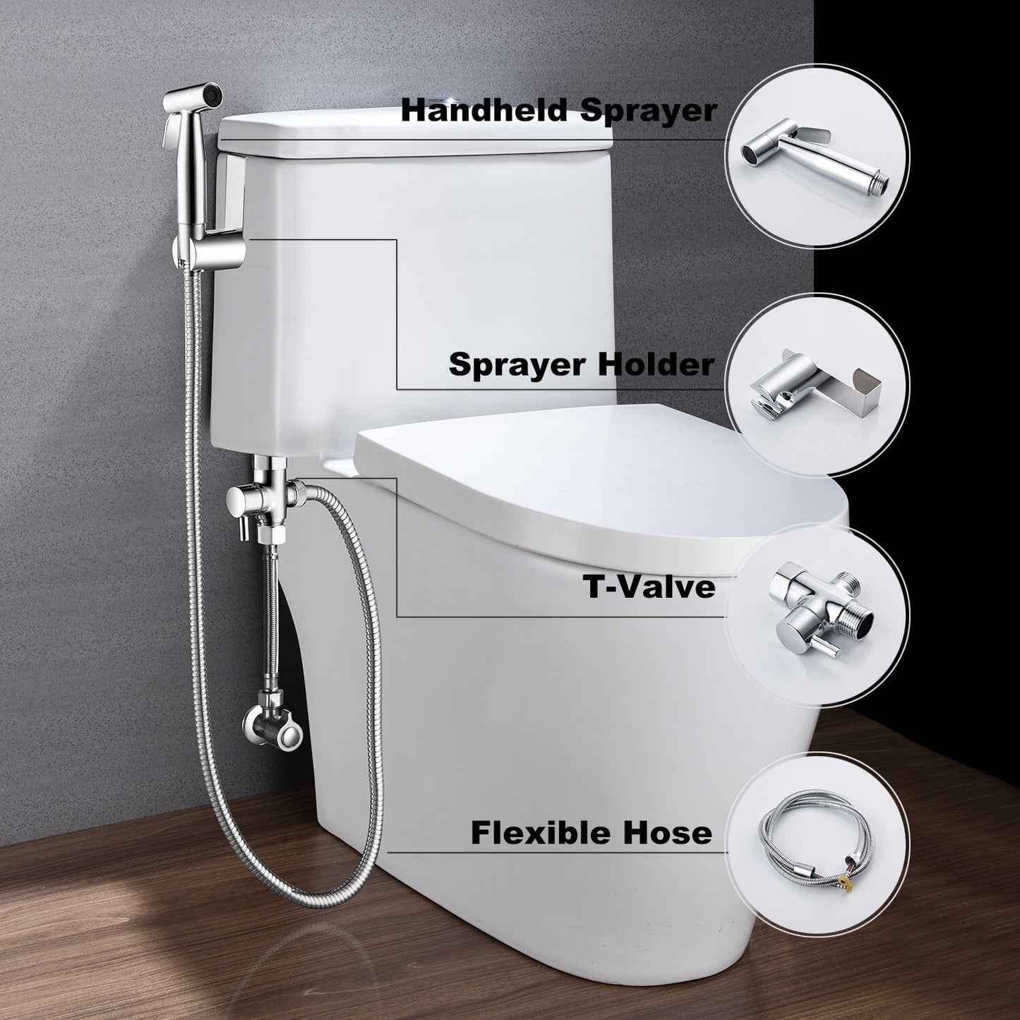Handheld Non-Electric Bidet Attachment in Chrome Accessory