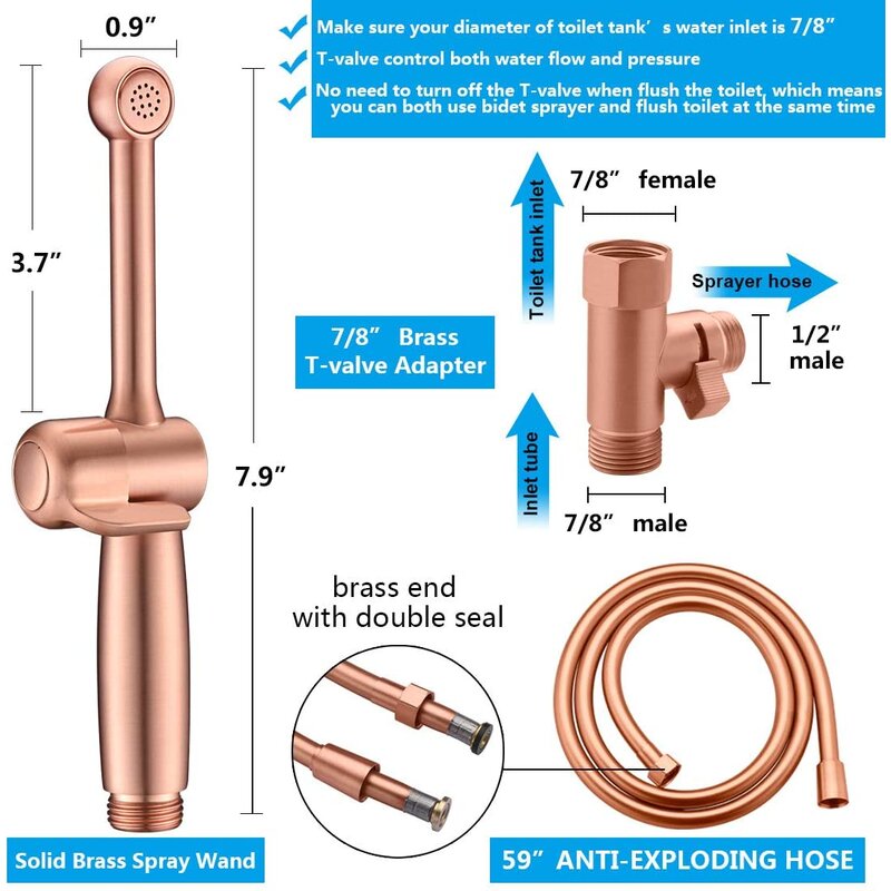 Handheld Bidet Toilet Sprayer Kit Jet Faucet Brass Stainless Steel Attachment
