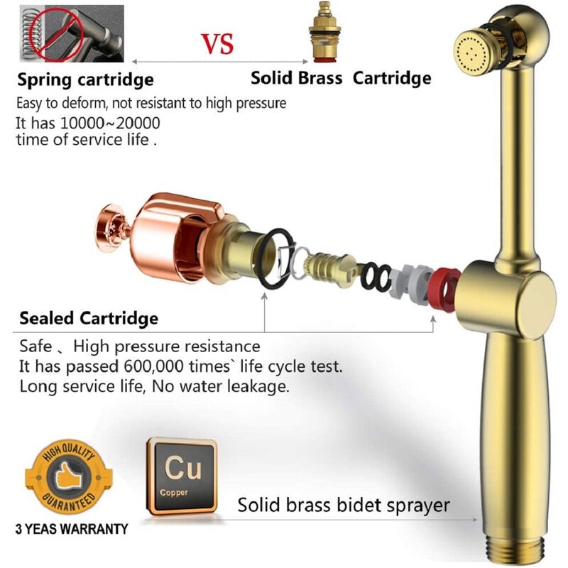 Handheld Bidet Toilet Sprayer Kit Jet Faucet Brass Stainless Steel Attachment