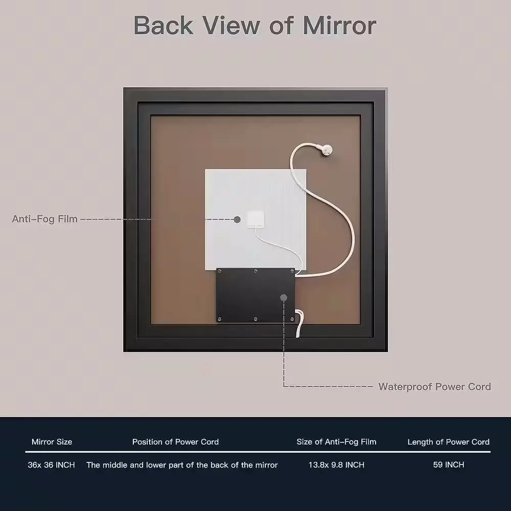 60'' W x 36'' H LED Bathroom Mirror, Fog Free, Dimmable, Black Frame, Front Light & Backlit