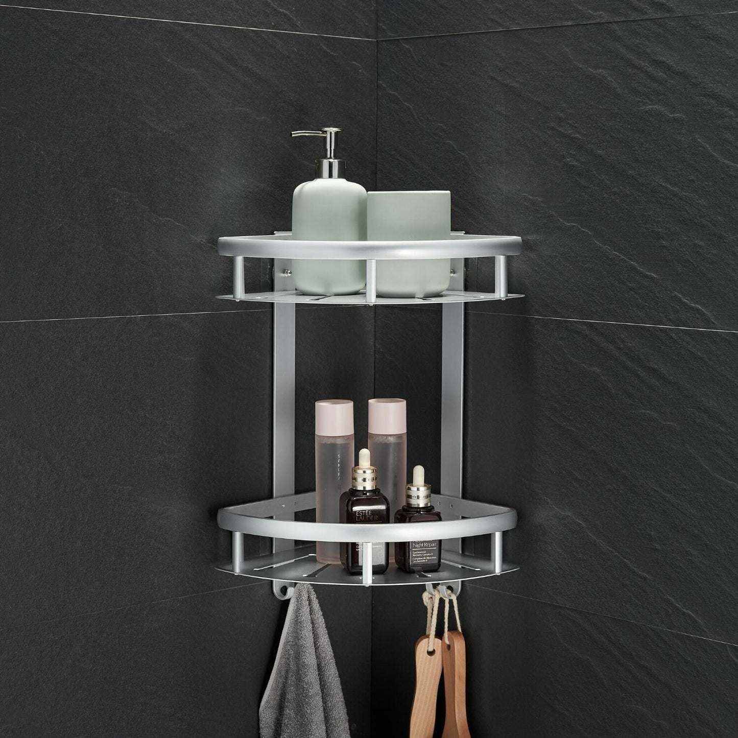 Aluminum Corner Shower Caddy in Silver