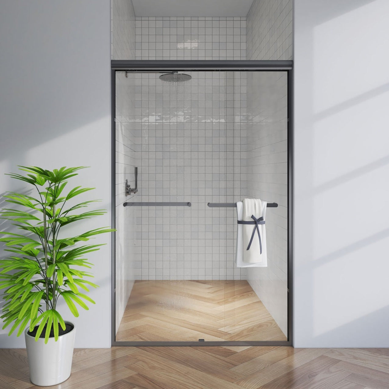 56-60 in. W x 72 in. H Sliding Semi-Frameless Shower Door Matte Black/Chrome/Brushed Nickel Clear Glass