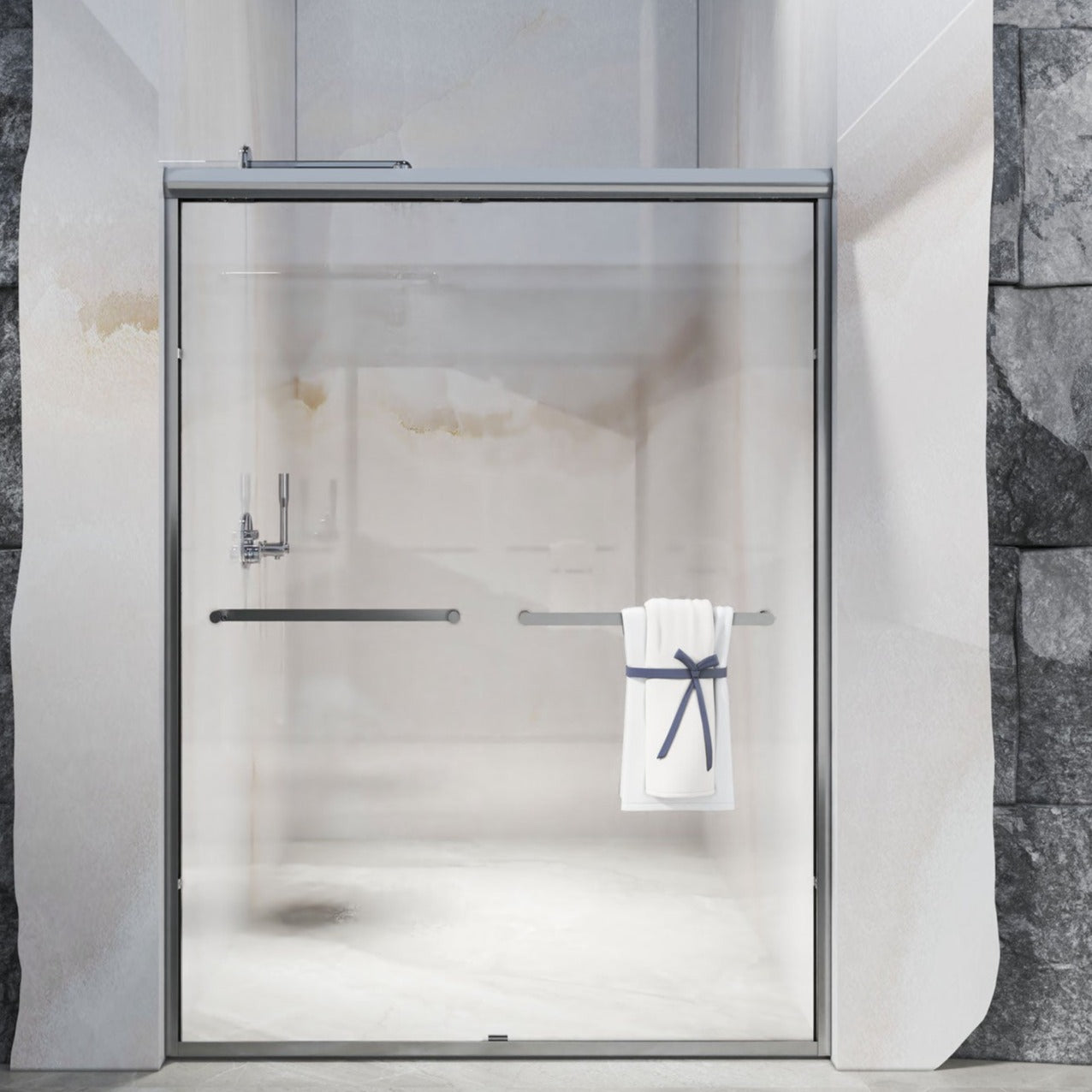 56-60 in. W x 72 in. H Sliding Semi-Frameless Shower Door Matte Black/Chrome/Brushed Nickel Clear Glass
