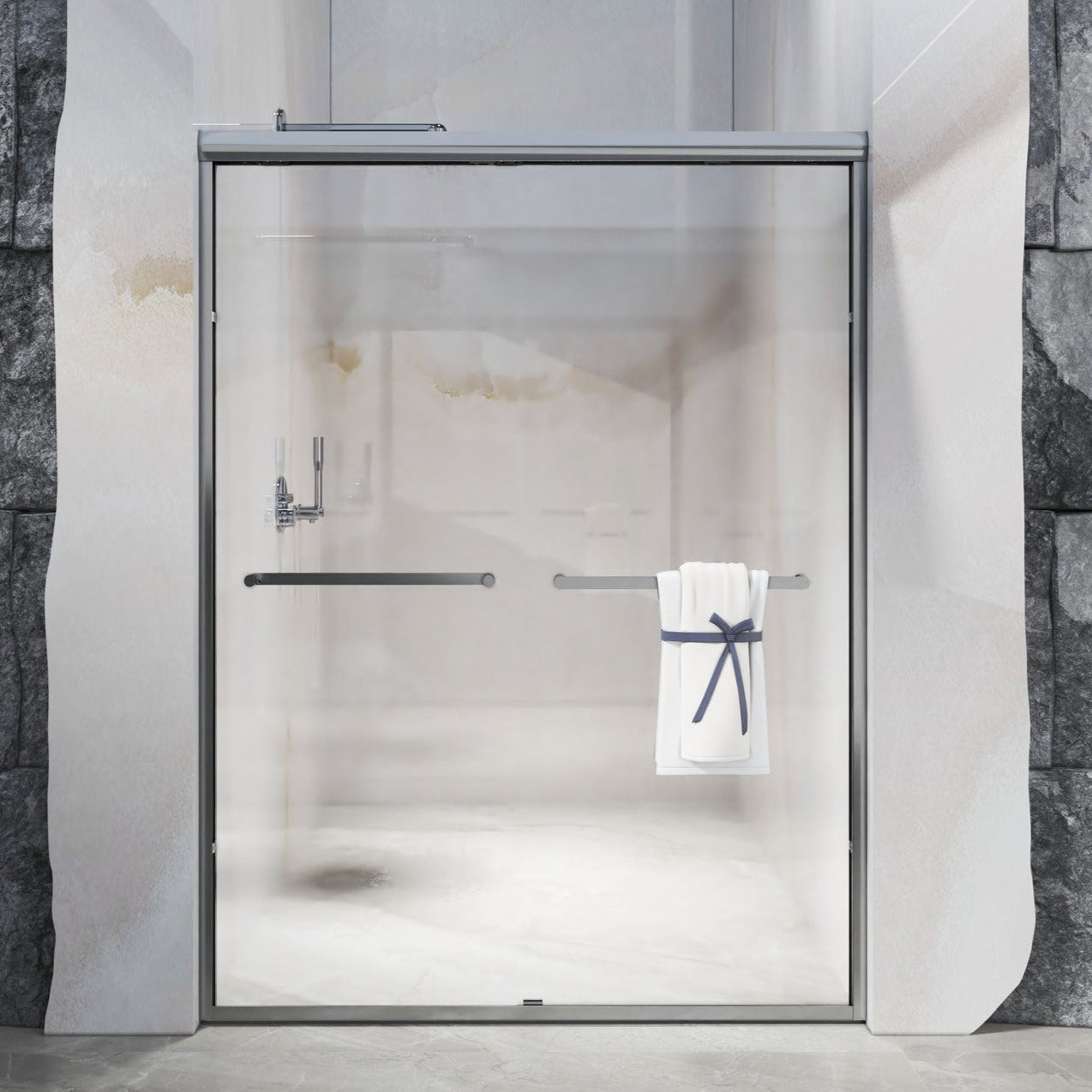 56-60 in. W x 72 in. H Sliding Semi-Frameless Shower Door Matte Black/Chrome/Brushed Nickel Clear Glass