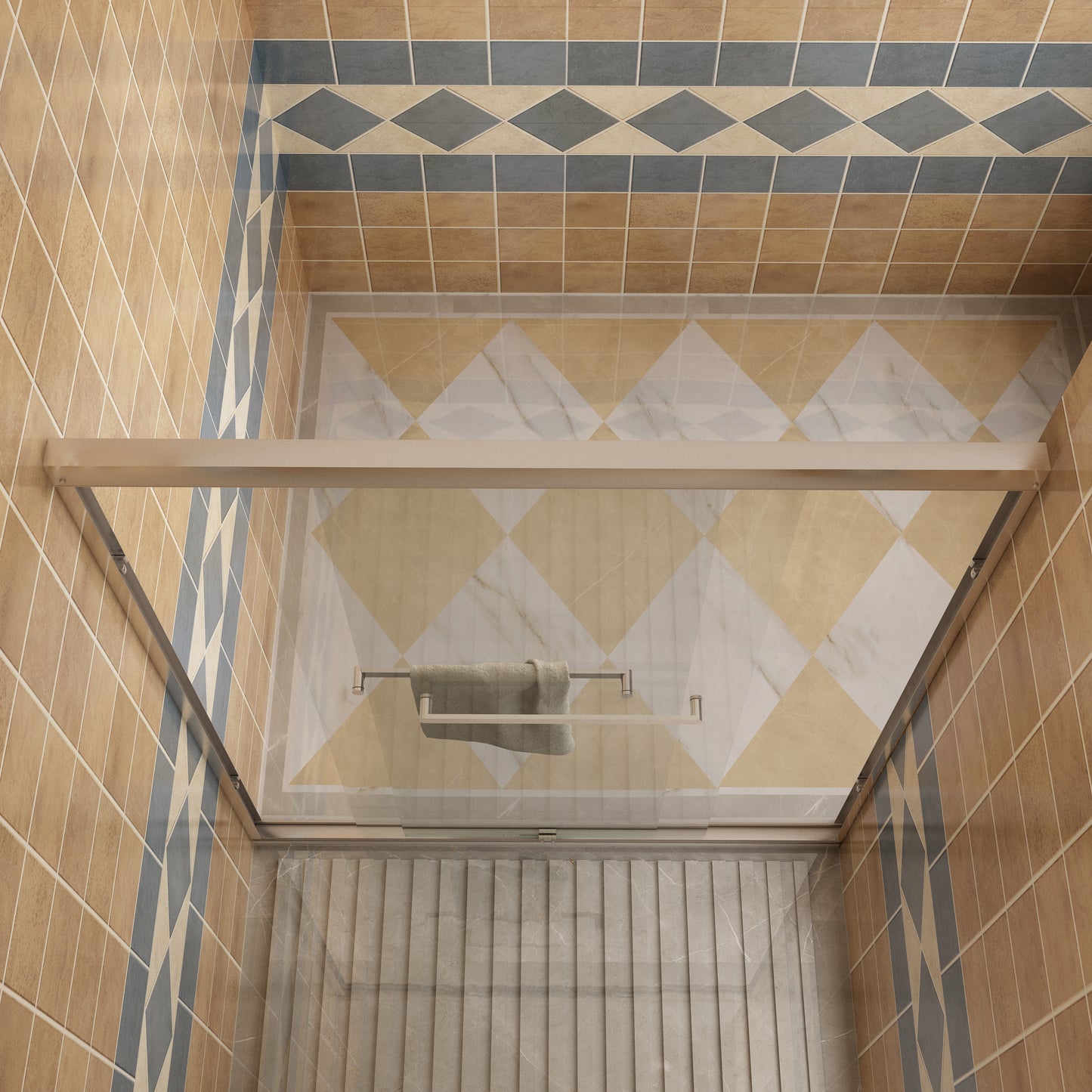 Toolkiss 56’’ to 60’’W x72’’H Semi Frameless Sliding Shower Door, Brush Nickel, Clear Glass