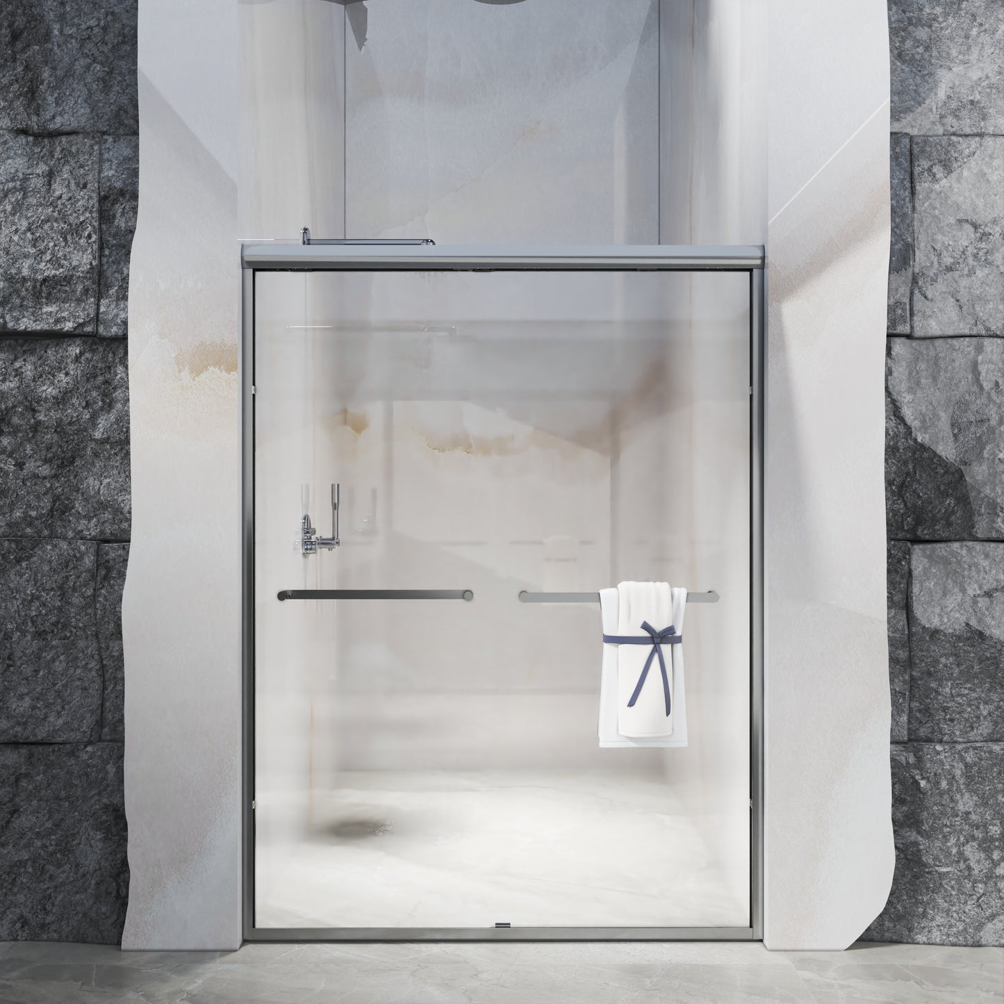 56-60 in. W x 72 in. H Sliding Semi-Frameless Shower Door Matte Black/Chrome/Brushed Nickel Clear Glass