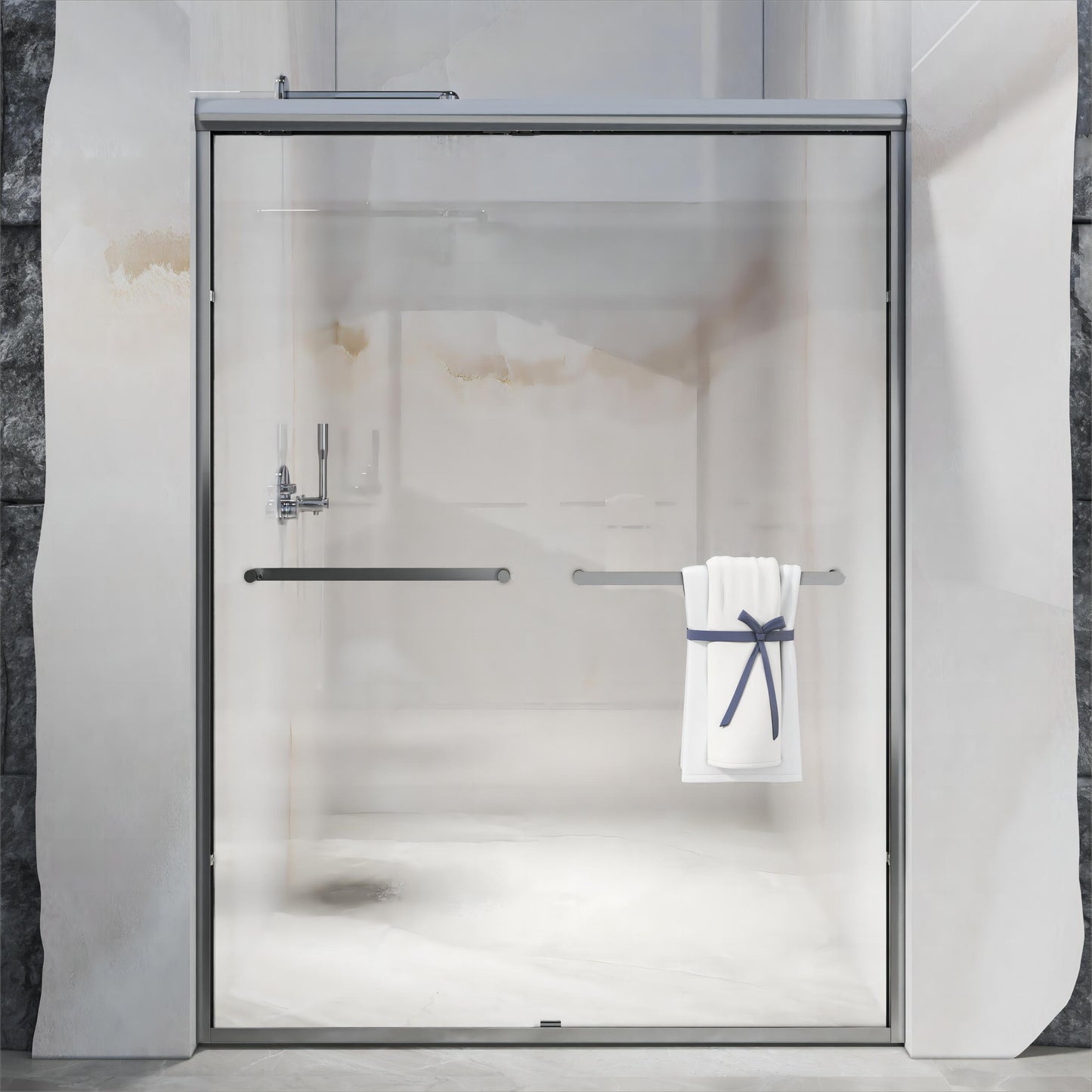 56-60 in. W x 72 in. H Sliding Semi-Frameless Shower Door Matte Black/Chrome/Brushed Nickel Clear Glass