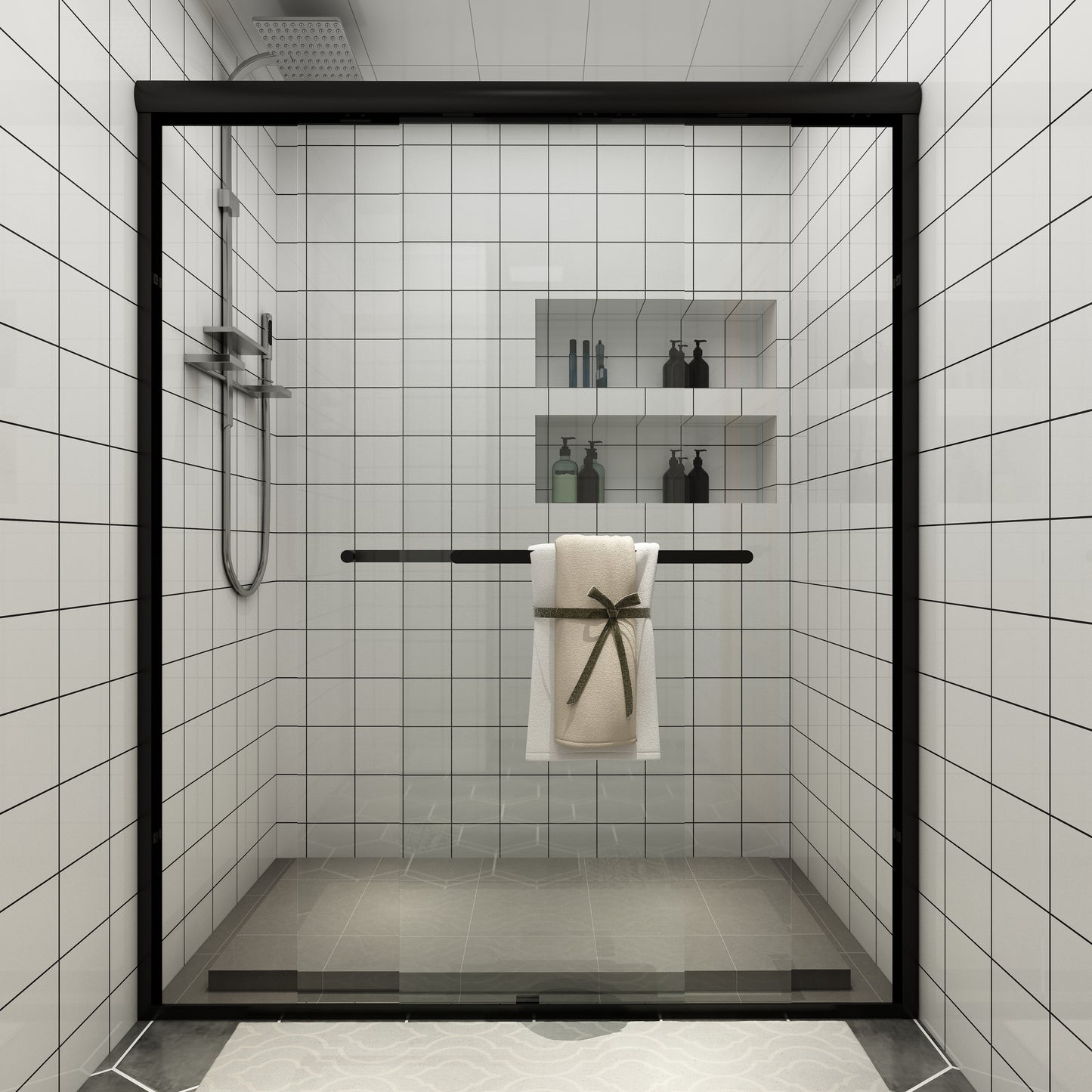 56-60 in. W x 72 in. H Sliding Semi-Frameless Shower Door Matte Black/Chrome/Brushed Nickel Clear Glass
