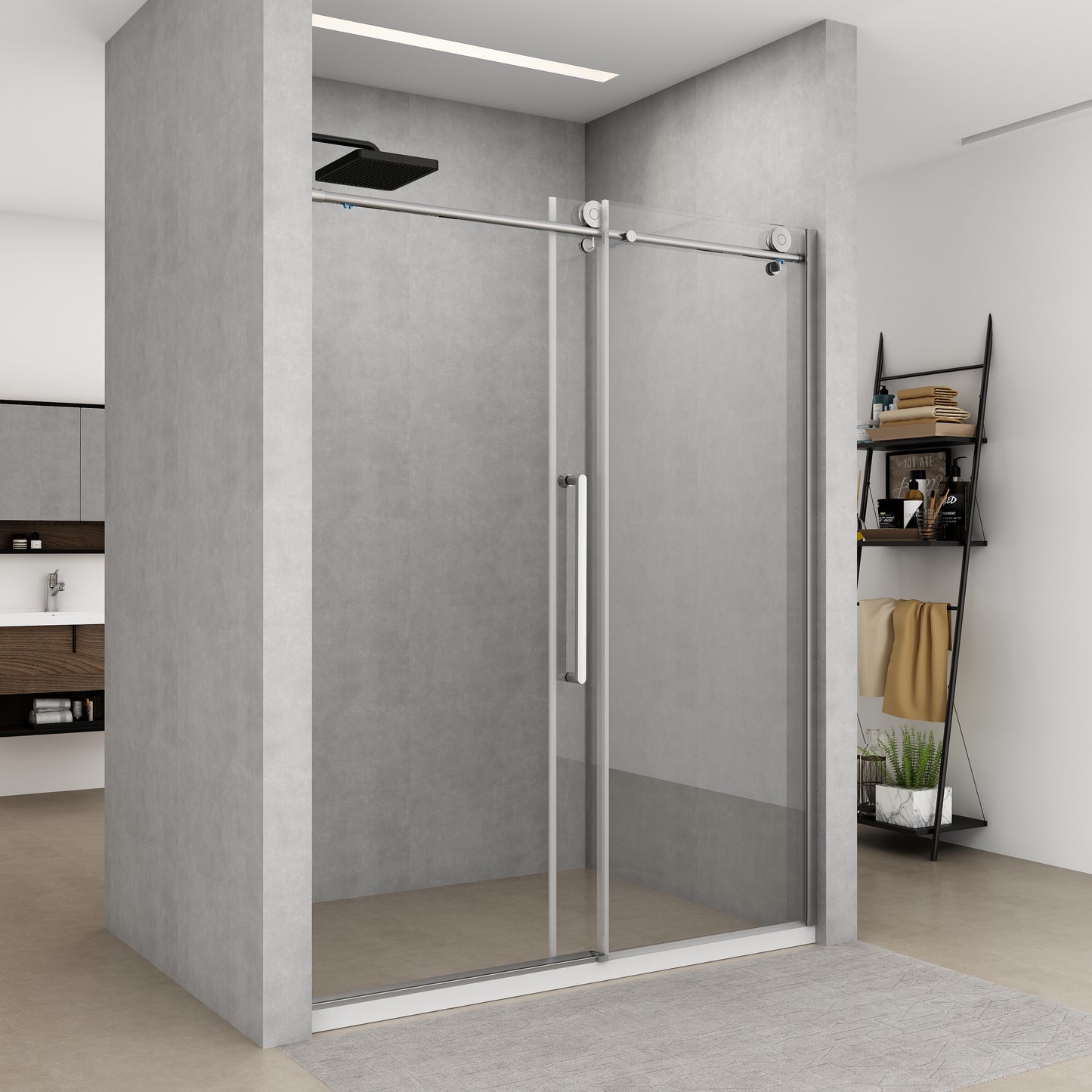 57-60 in. W x 76 in. H Sliding Semi-Frameless Shower Door Brushed Nickel Clear Glass