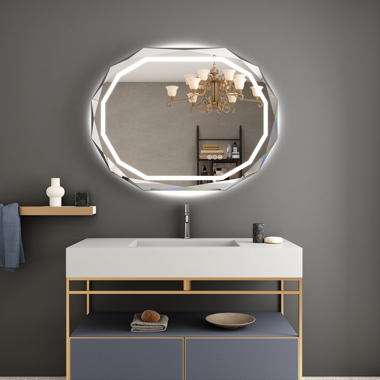 30 in. W x 36 in. H LED Diamond Cut Frameless Anti-Fog Wall Bathroom Oval Mirror Front Light