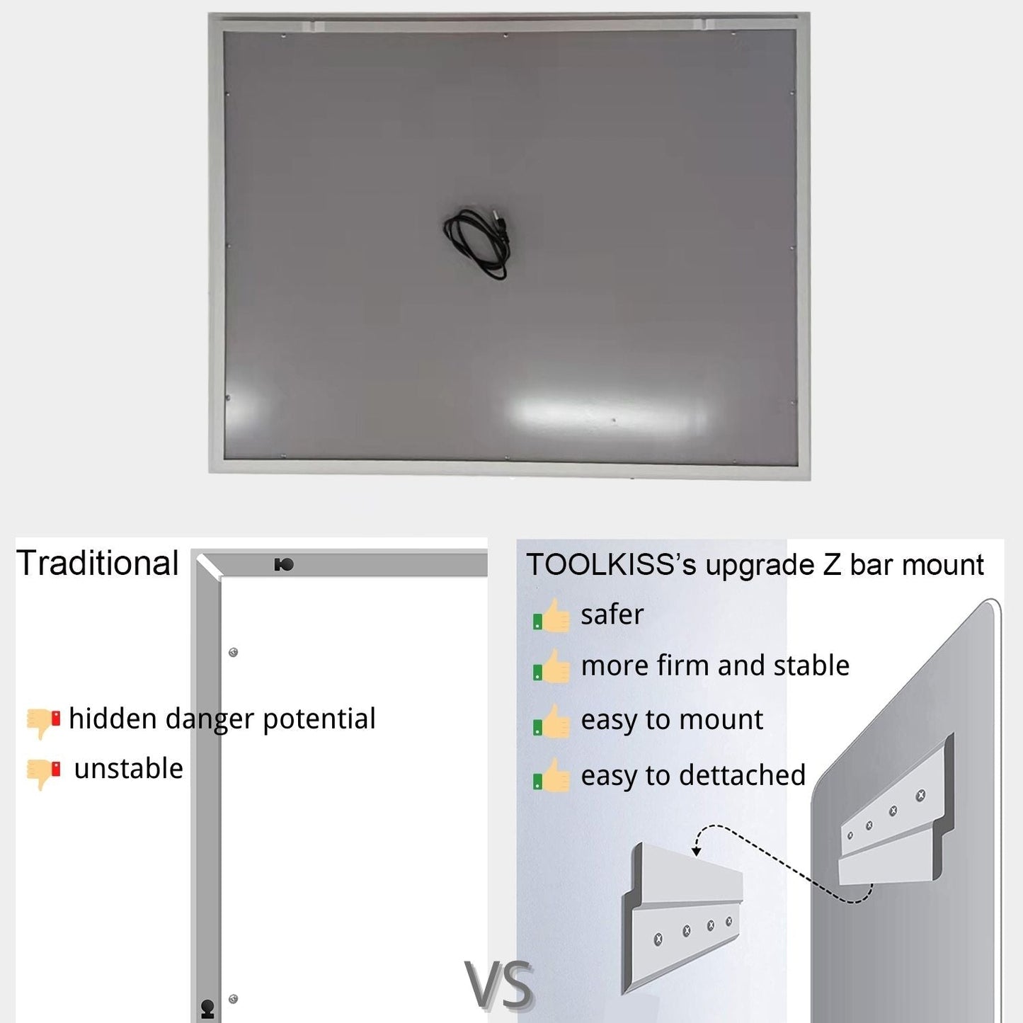 24 in. W x 36 in. H LED Rectangular Frameless Anti-Fog Bathroom Mirror Front & Backlit