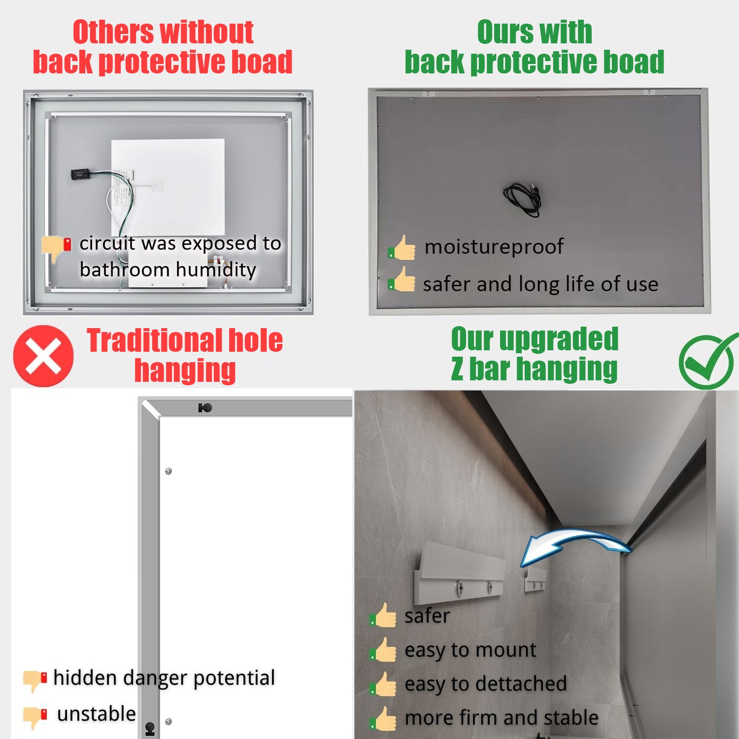 28 in. W x 36 in. H LED Large Rectangular Frameless Anti-Fog Wall Bathroom Mirror Front Light