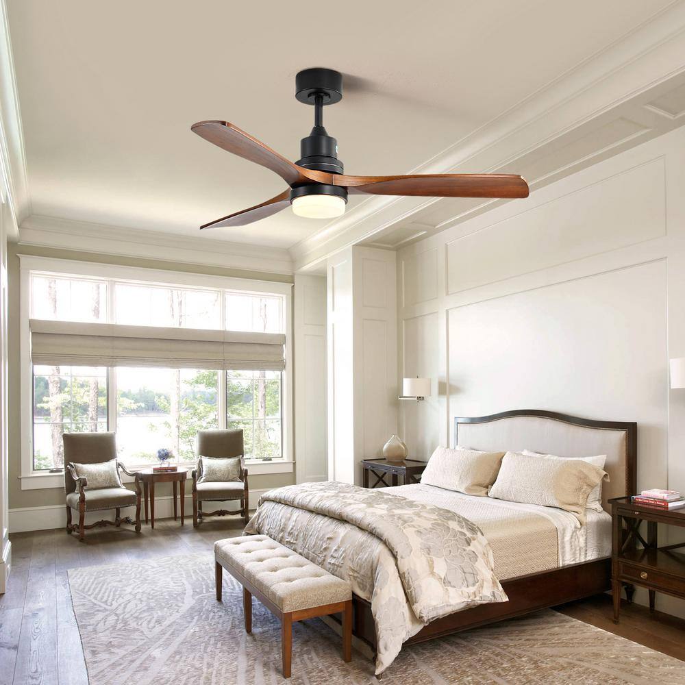 52 in. Integrated LED Indoor Black Ceiling Fan with Light and Remote Include Light Kit Downrod