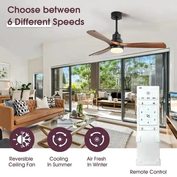 52 in. Intergrated LED Indoor Black Smart Ceiling Fan with Light and Remote Include Light Kit Downrod