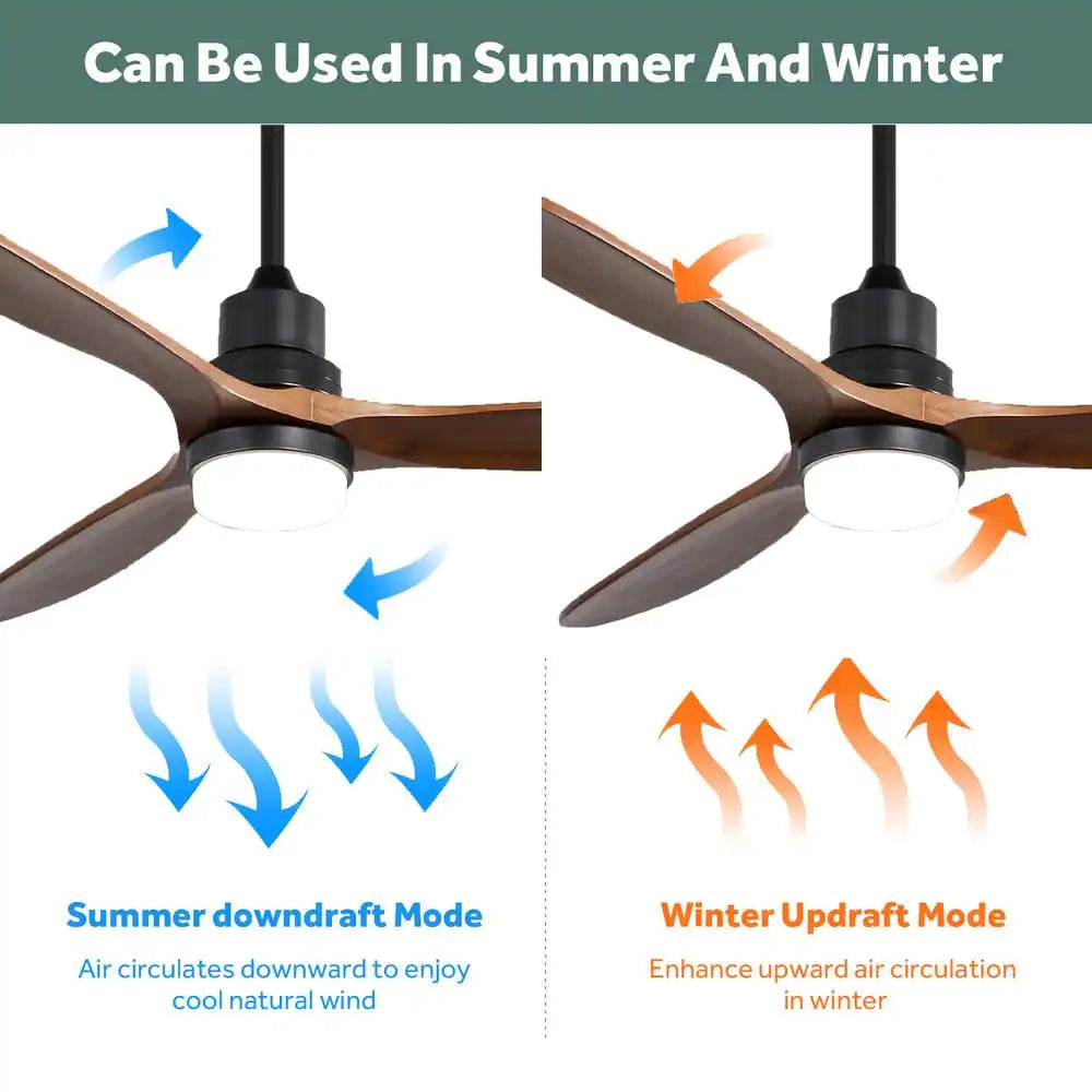 60 in. Intergrated LED Indoor Black Ceiling Fan with Light and Remote Include Light Kit Downrod