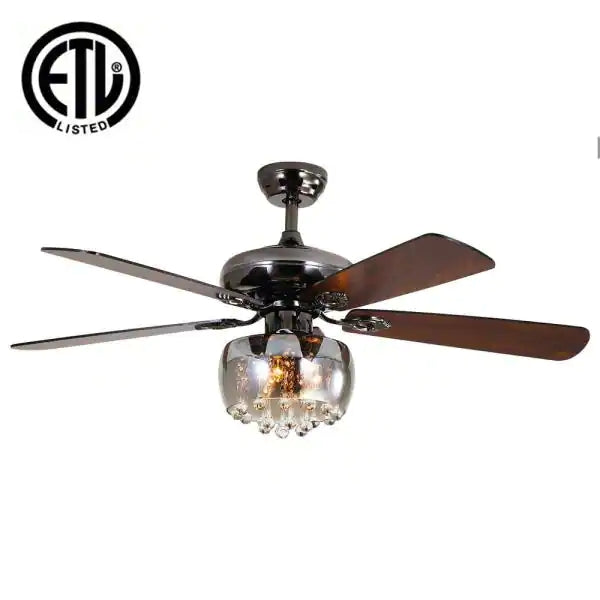 52 in. Intergrated LED Indoor Black Ceiling Fan with Light and Remote Include Light Kit Downrod