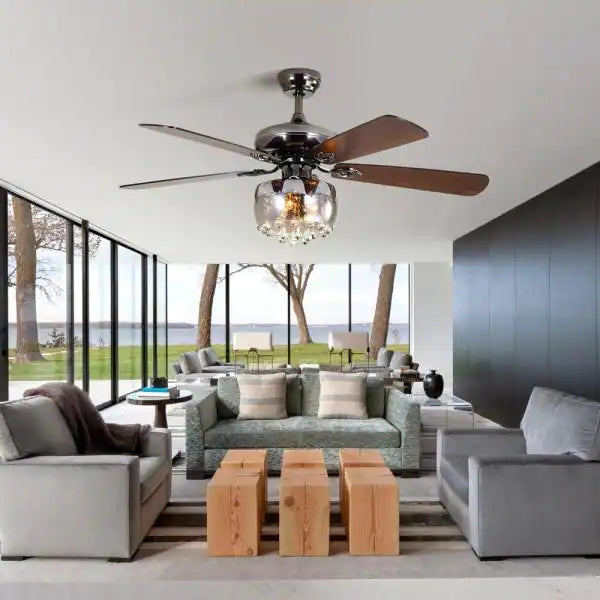 52 in. Intergrated LED Indoor Black Ceiling Fan with Light and Remote Include Light Kit Downrod