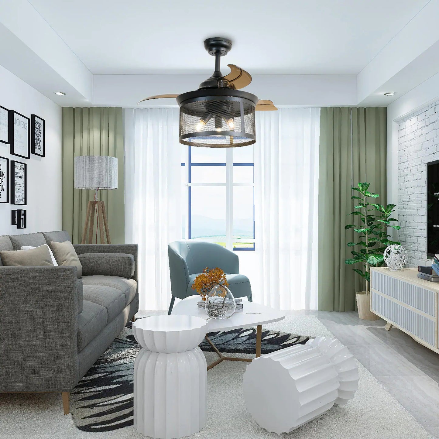 36 in. Indoor Black Ceiling Fan with Light with Remote Control