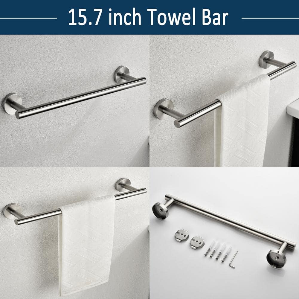 6-Piece Bath Hardware Set, Towel Bar, Toilet Paper Holder, Towel Hook in Brushed Nickel