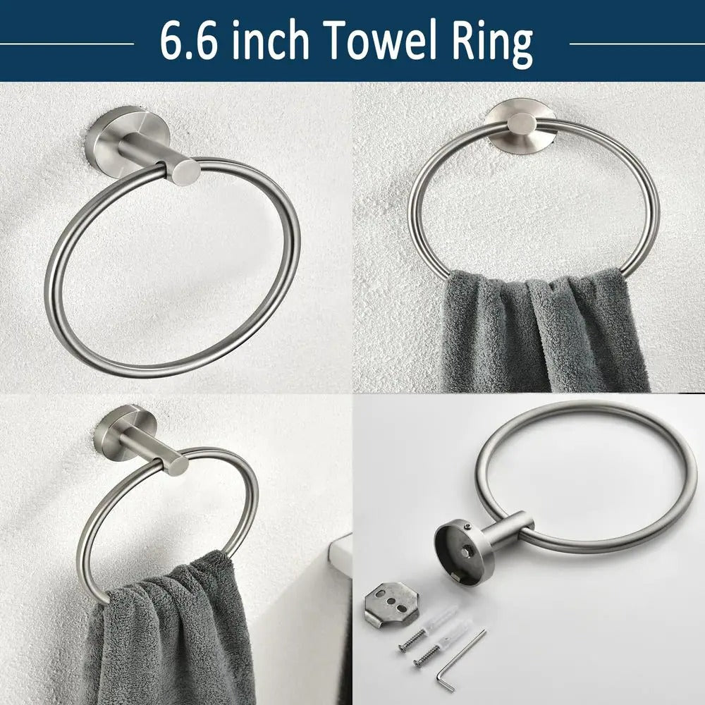 6-Piece Bath Hardware Set, Towel Bar, Toilet Paper Holder, Towel Hook in Brushed Nickel