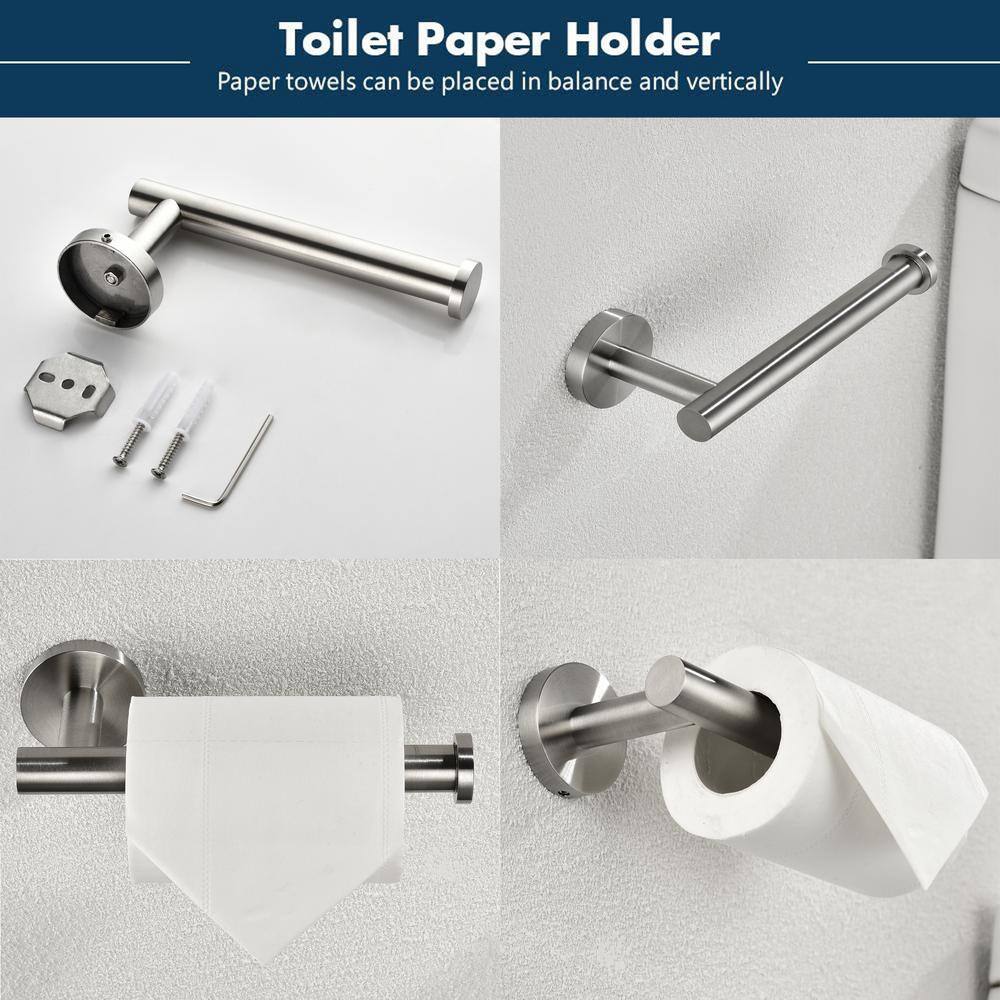 6-Piece Bath Hardware Set, Towel Bar, Toilet Paper Holder, Towel Hook in Brushed Nickel