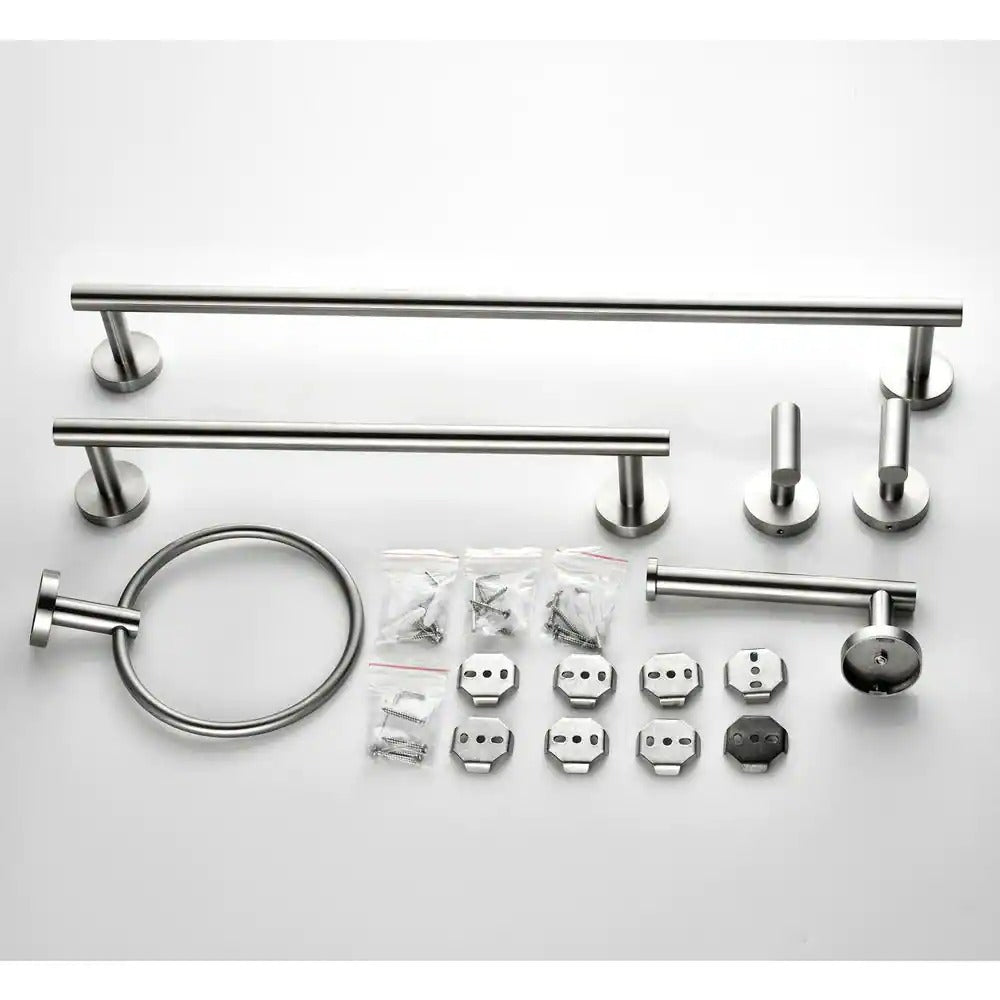 6-Piece Bath Hardware Set, Towel Bar, Toilet Paper Holder, Towel Hook in Brushed Nickel