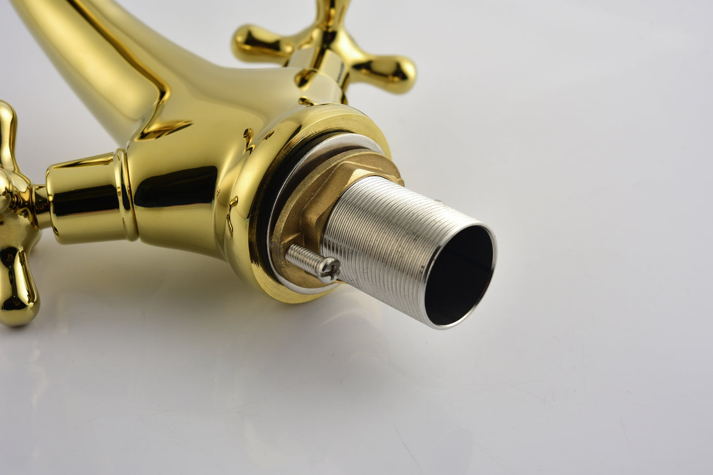 Bathroom Sink Faucet 2 Cross Knobs Gold Polish with Cover Plate Single Hole Vanity Vessel Sink Basin Cold and Hot Water Deck Mounted