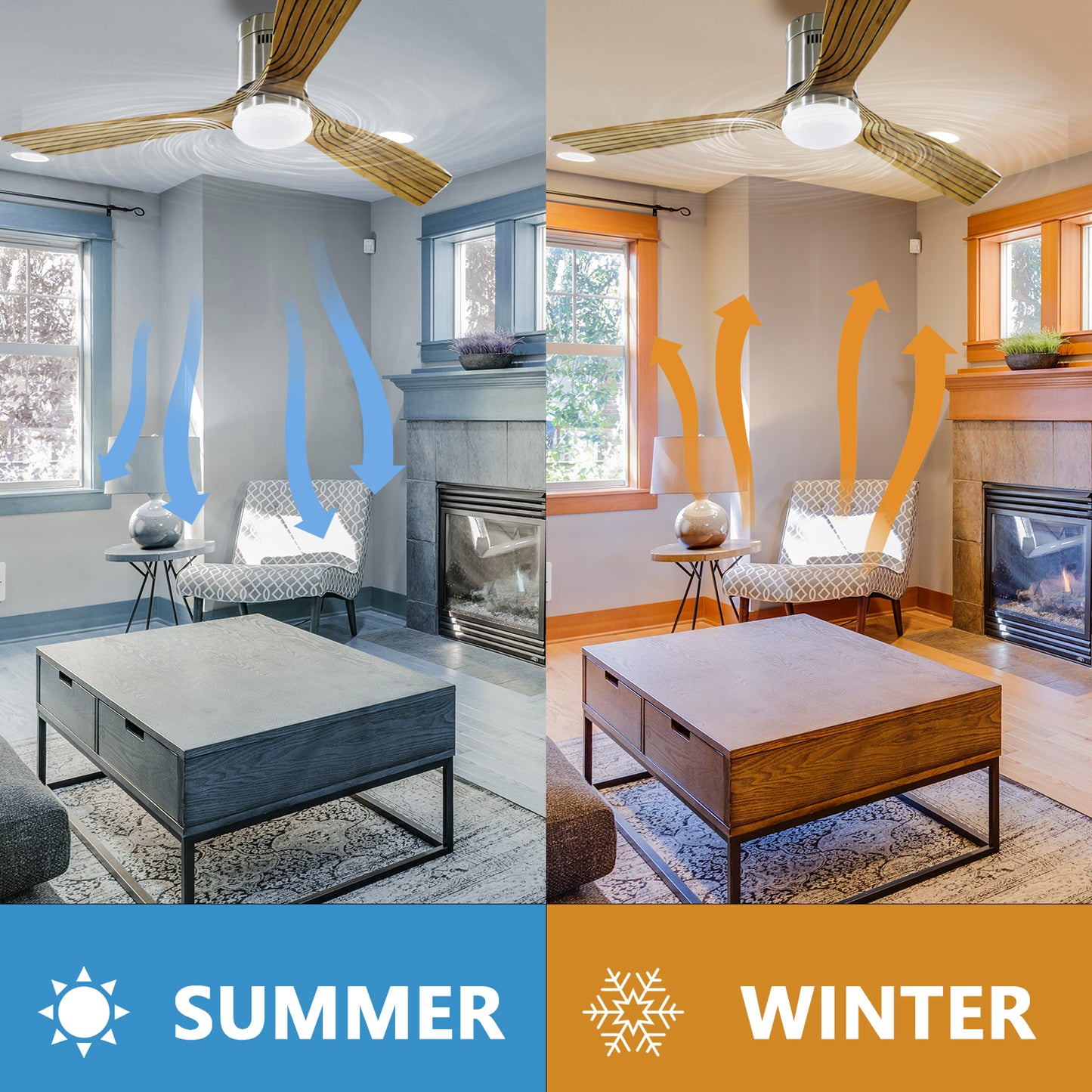 52" Indoor Solid Wood Brushed Nickel Wooden Morden Ceiling Fan With Light With Remote Control
