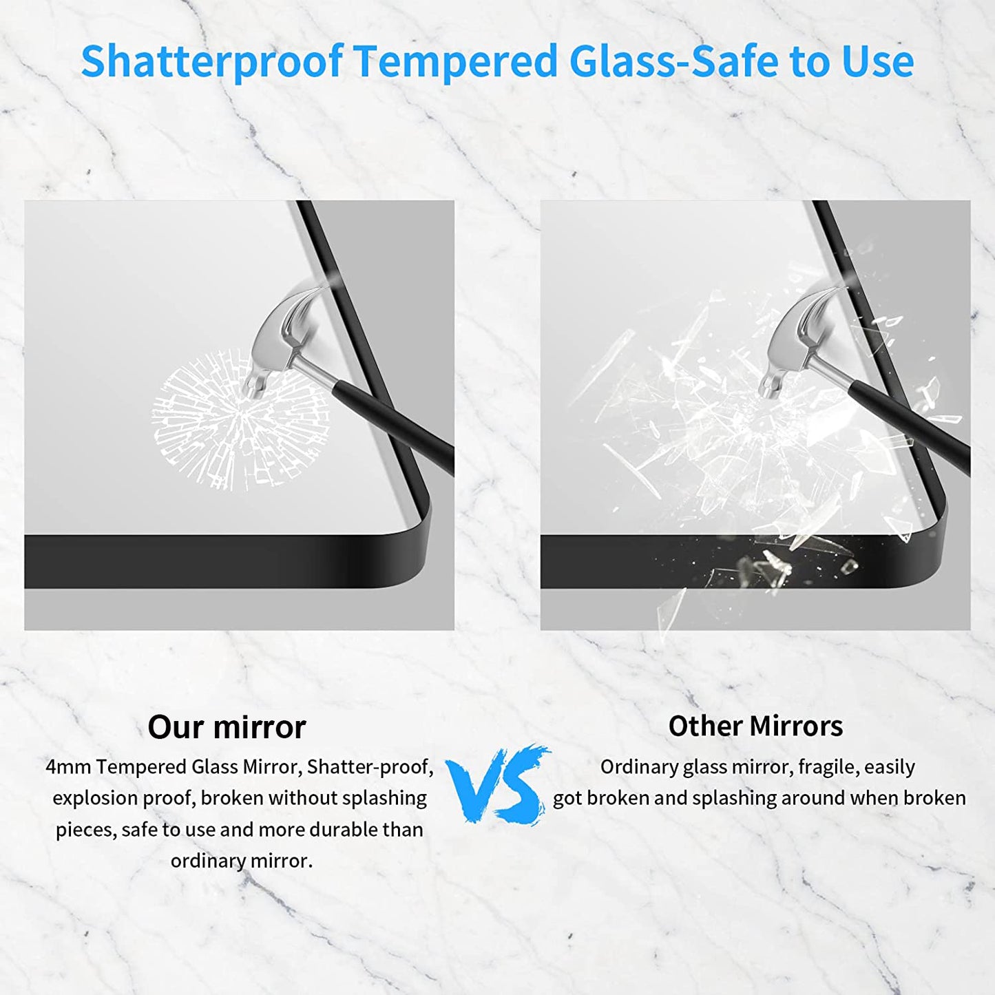 Square Framed Bathroom Wall Mirrors Aluminum Frame (Horizontal/Vertical)