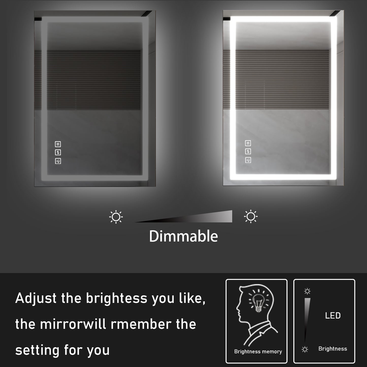 28 in. W x 36 in. H LED Large Rectangular Frameless Anti-Fog Wall Bathroom Mirror Front Light