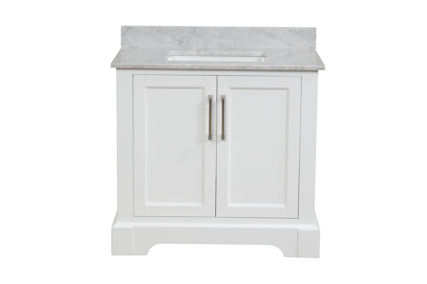 36 Inch Single Solid Wood Bathroom Vanity Set, with Drawers, Carrara White Marble Top, 3 Faucet Hole