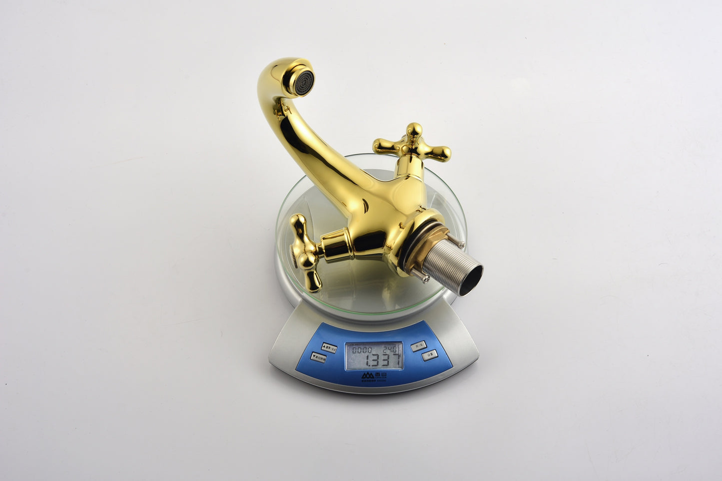 Bathroom Sink Faucet 2 Cross Knobs Gold Polish with Cover Plate Single Hole Vanity Vessel Sink Basin Cold and Hot Water Deck Mounted