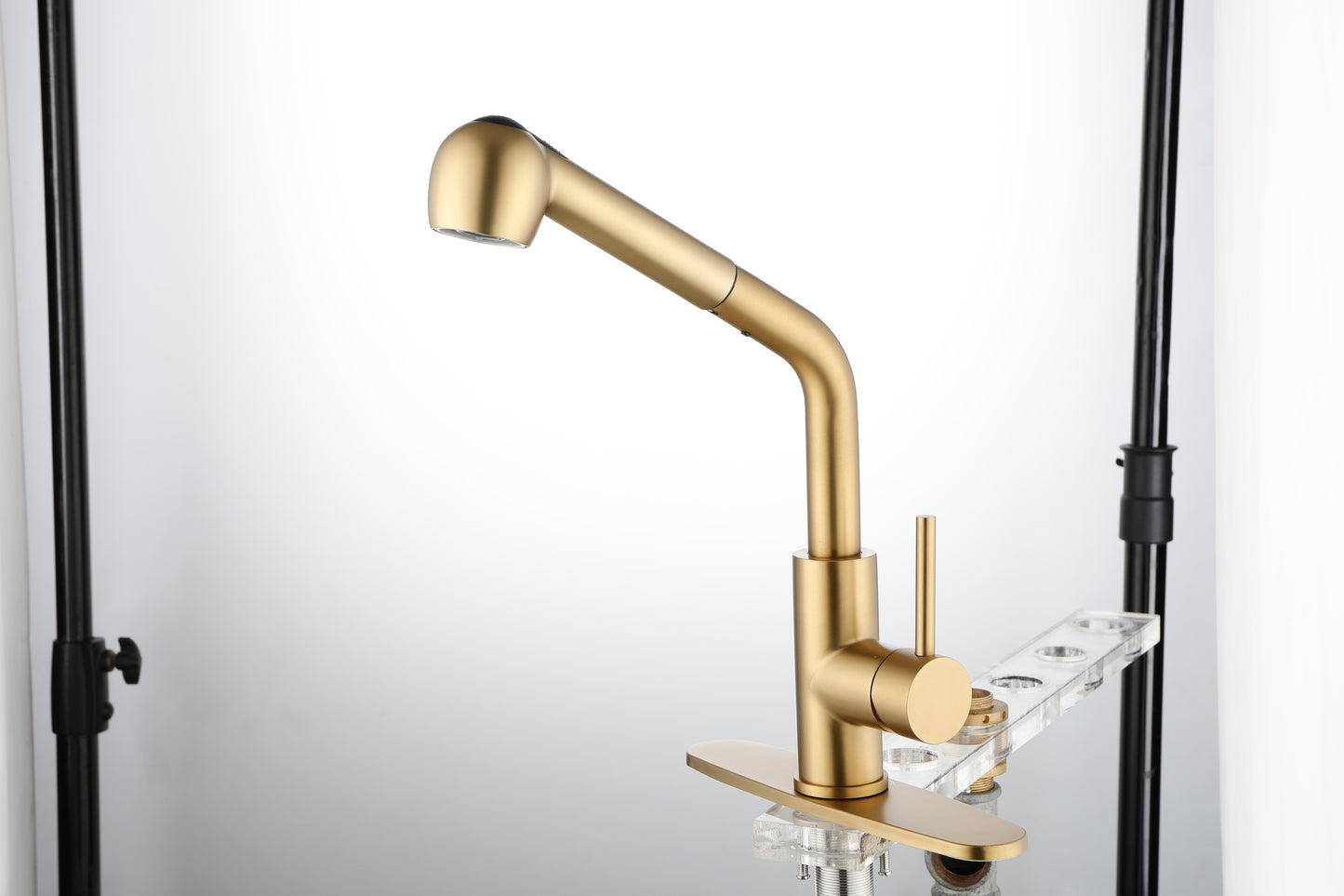 Utility Sink Faucets Single-Handle Pull-Out Laundry Faucet with Dual Spray Function in Stainless Spot Resistant Gold