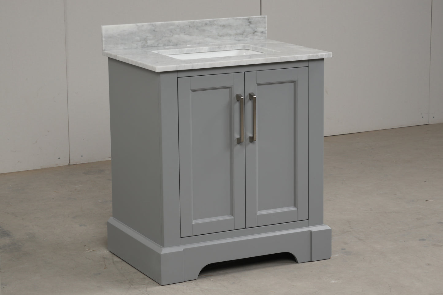 30 Inch Single Solid Wood Bathroom Vanity Set, with Drawers, Carrara White Marble Top, 3 Faucet Hole