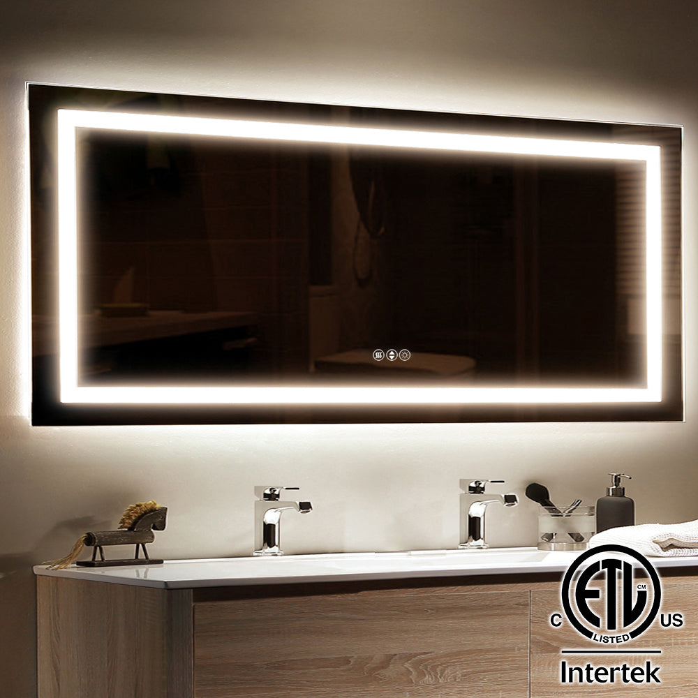 Customized H LED Rectangular Frameless Anti-Fog Bathroom Mirror Front & Backlit Light(8-12 weeks)