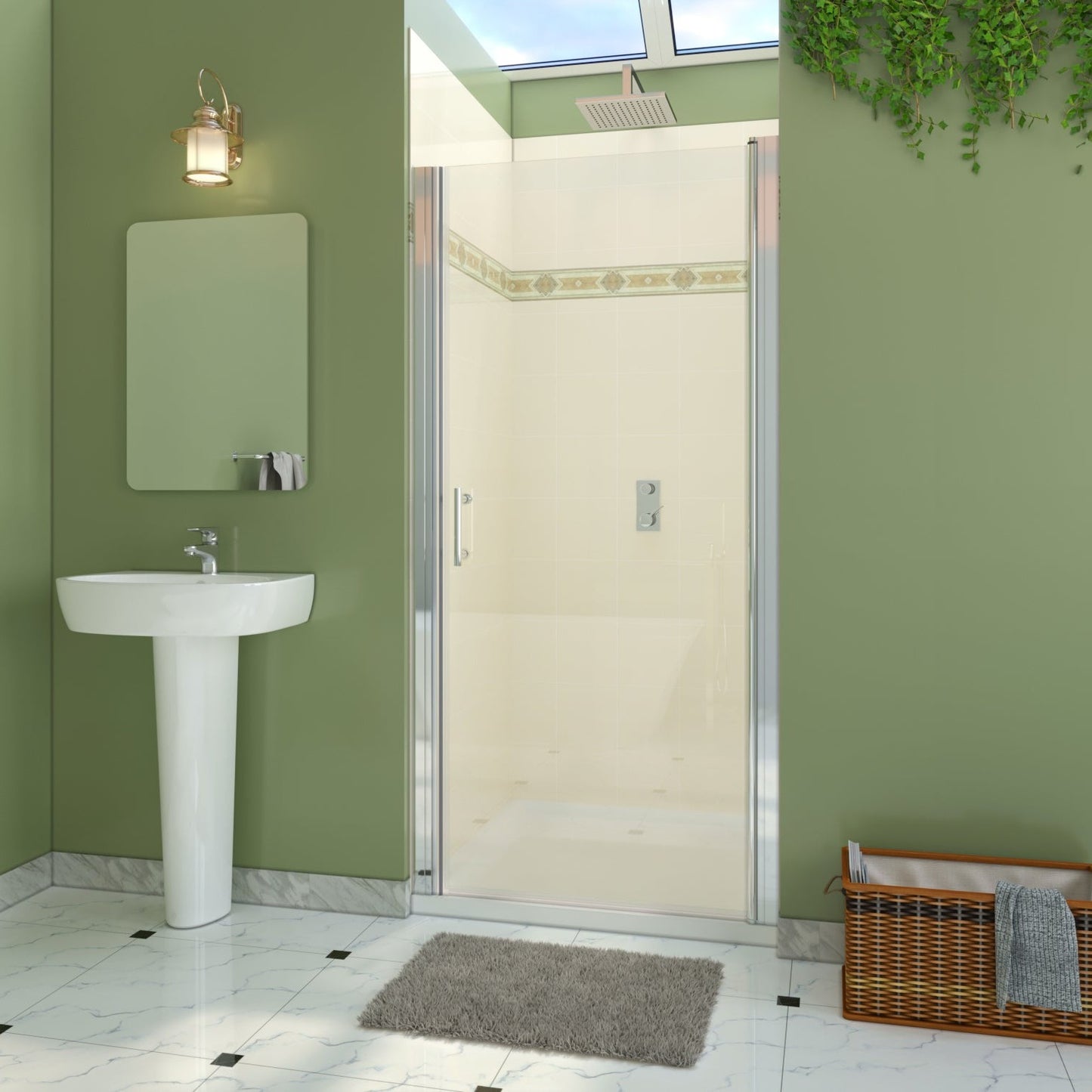 34-35 1/2'' in. W x 72 in. H Pivot Swing Frameless Shower Door in Chrome with Clear Glass