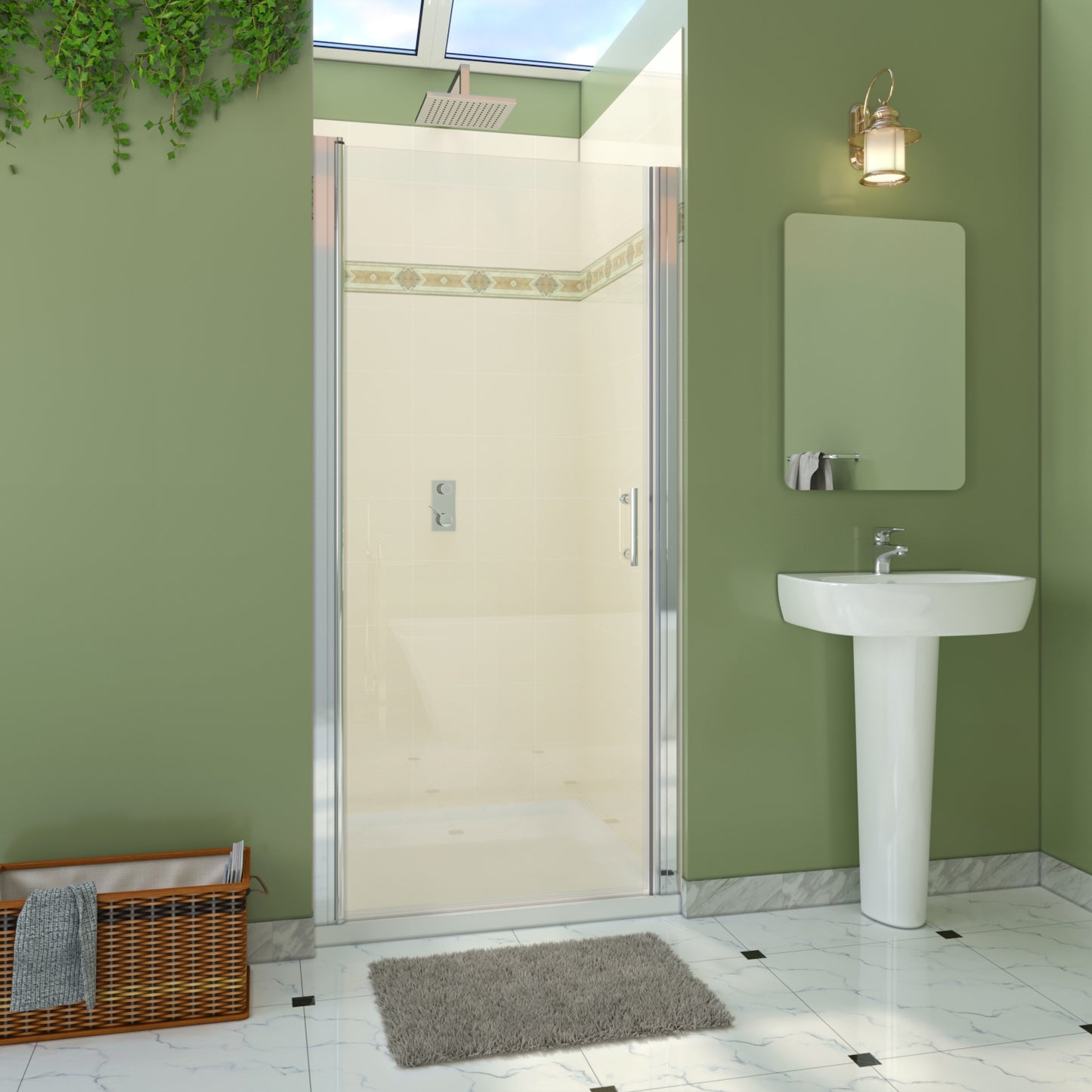 32-33 1/4'' in. W x 72 in. H Pivot Swing Frameless Shower Door in Chrome with Clear Glass