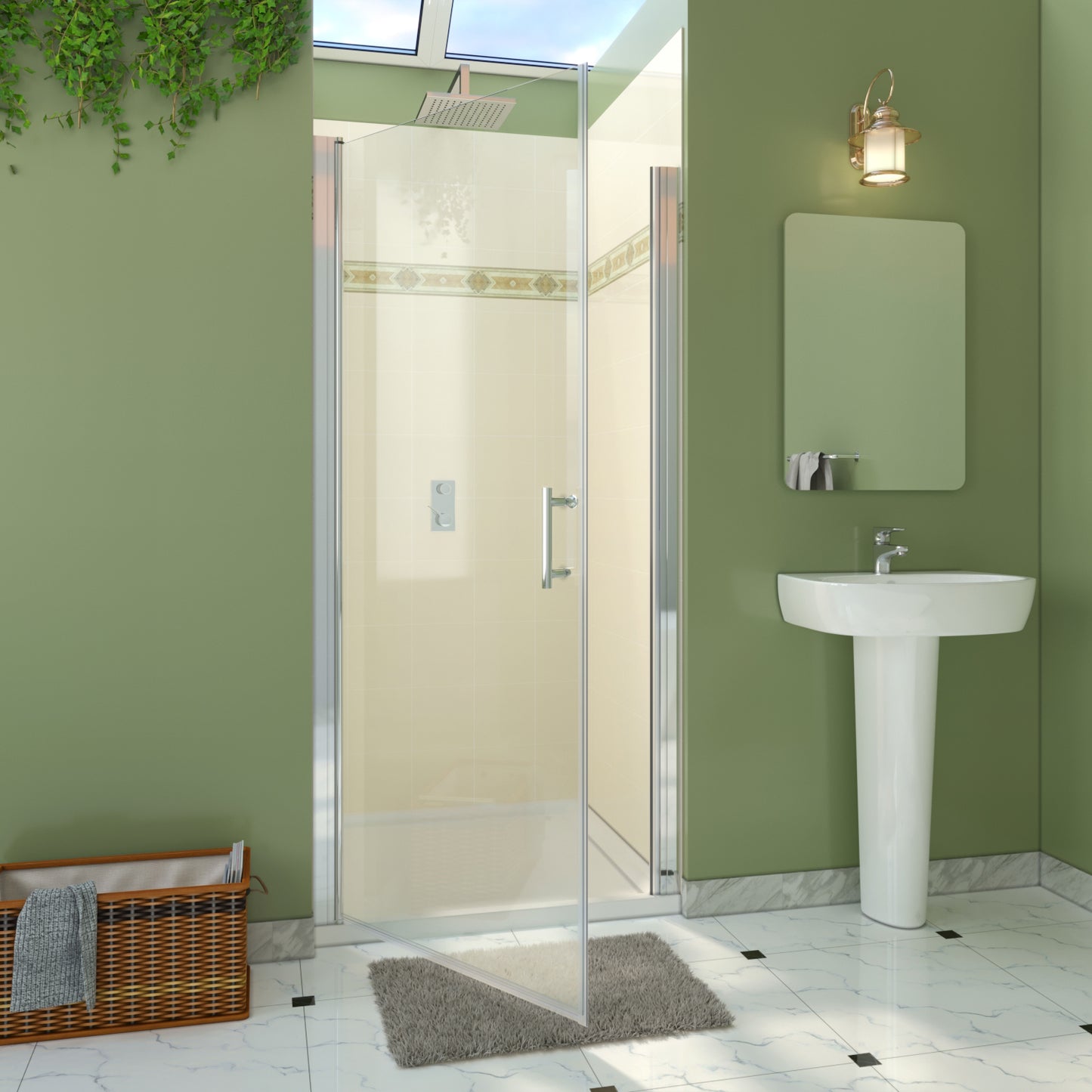 34-35 1/2'' in. W x 72 in. H Pivot Swing Frameless Shower Door in Chrome with Clear Glass
