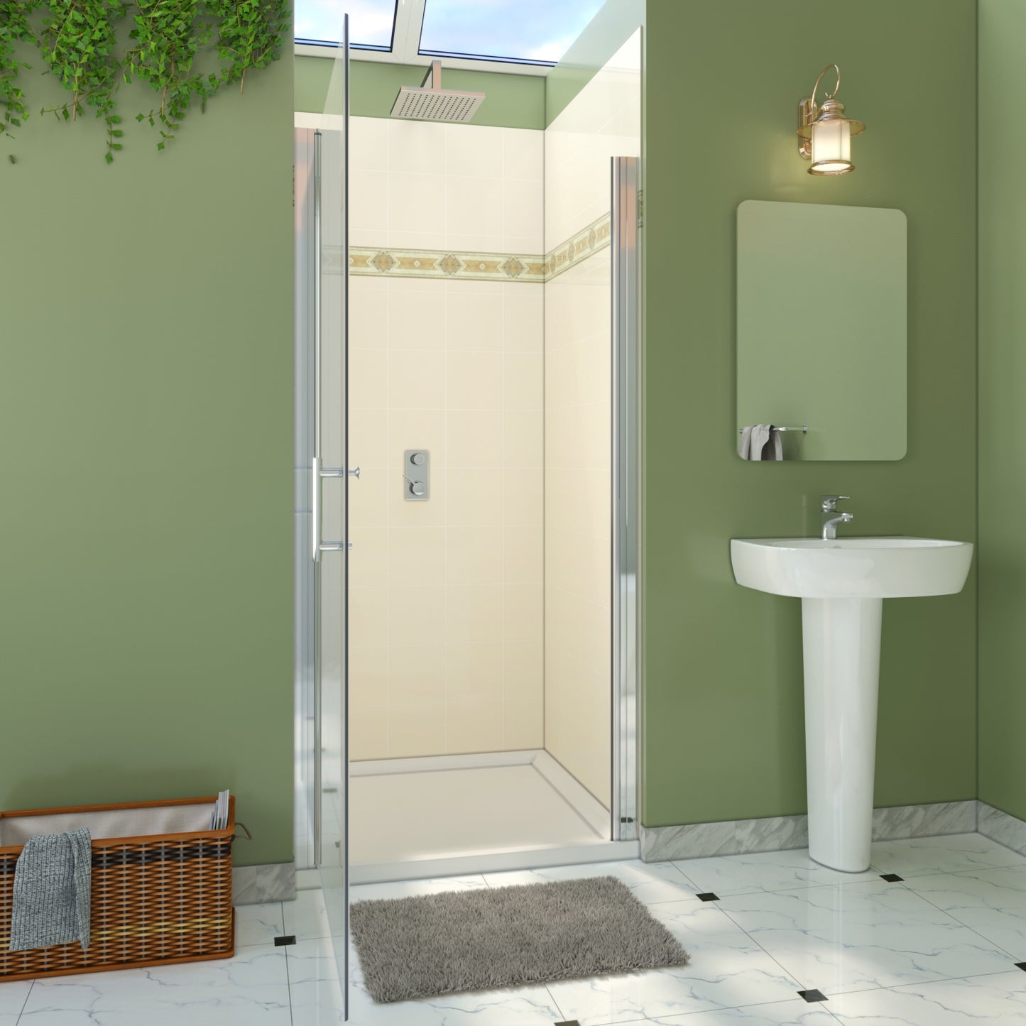 32-33 1/4'' in. W x 72 in. H Pivot Swing Frameless Shower Door in Chrome with Clear Glass