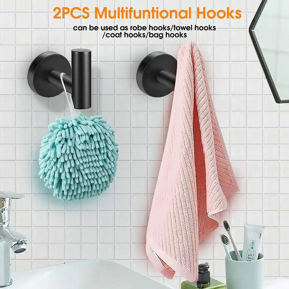 6-Piece Bath Hardware Set, Towel Bar, Toilet Paper Holder, Towel Hook in Matte Black