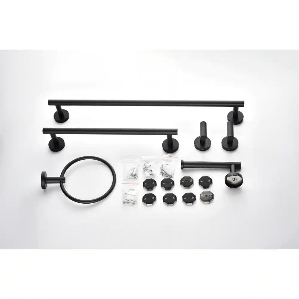 6-Piece Bath Hardware Set, Towel Bar, Toilet Paper Holder, Towel Hook in Matte Black