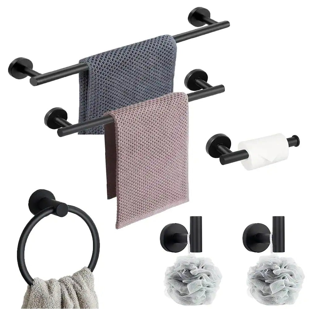 6-Piece Bath Hardware Set, Towel Bar, Toilet Paper Holder, Towel Hook in Matte Black